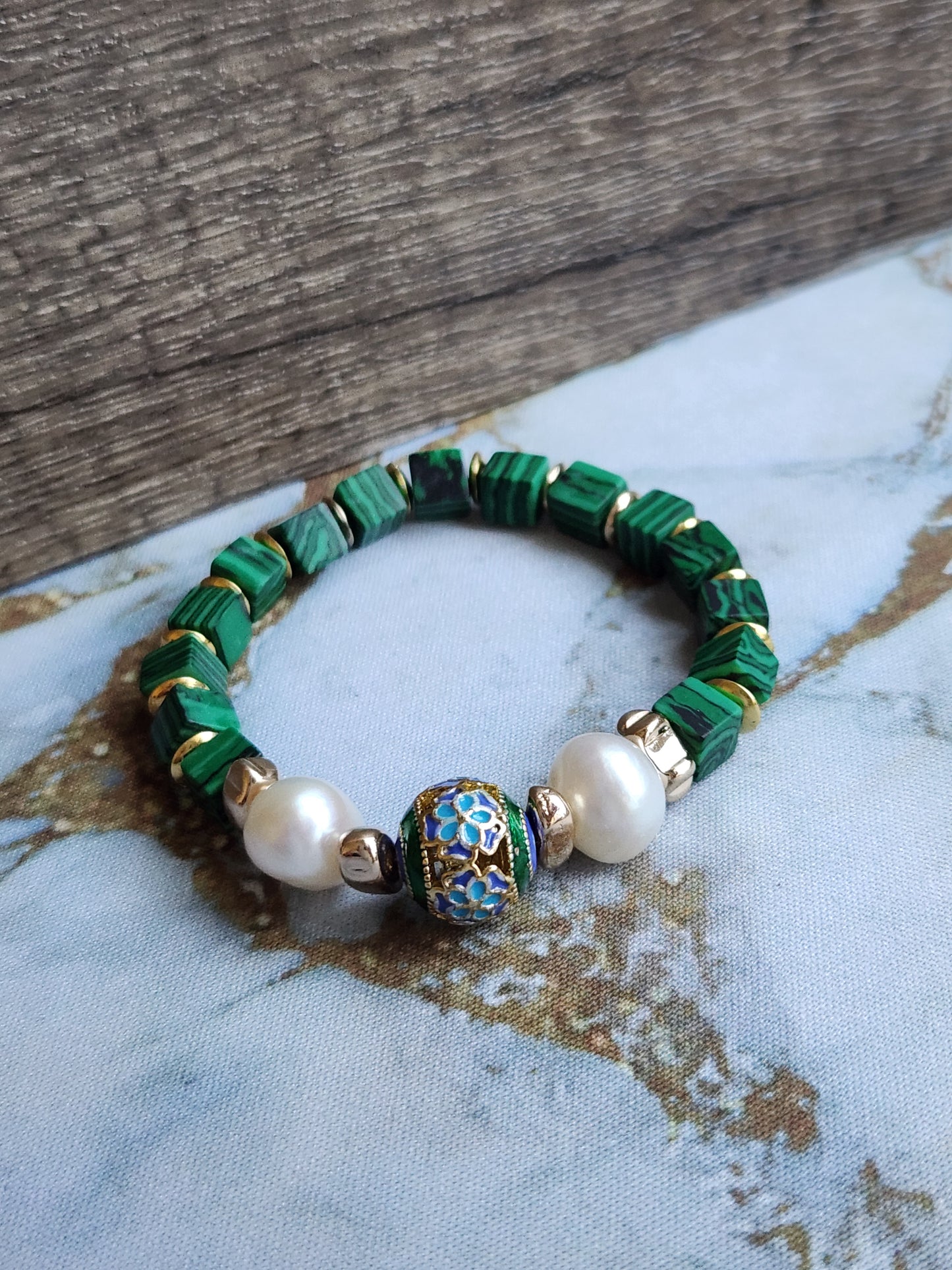 Anak Peranakan Malachite and Pearl Bracelet