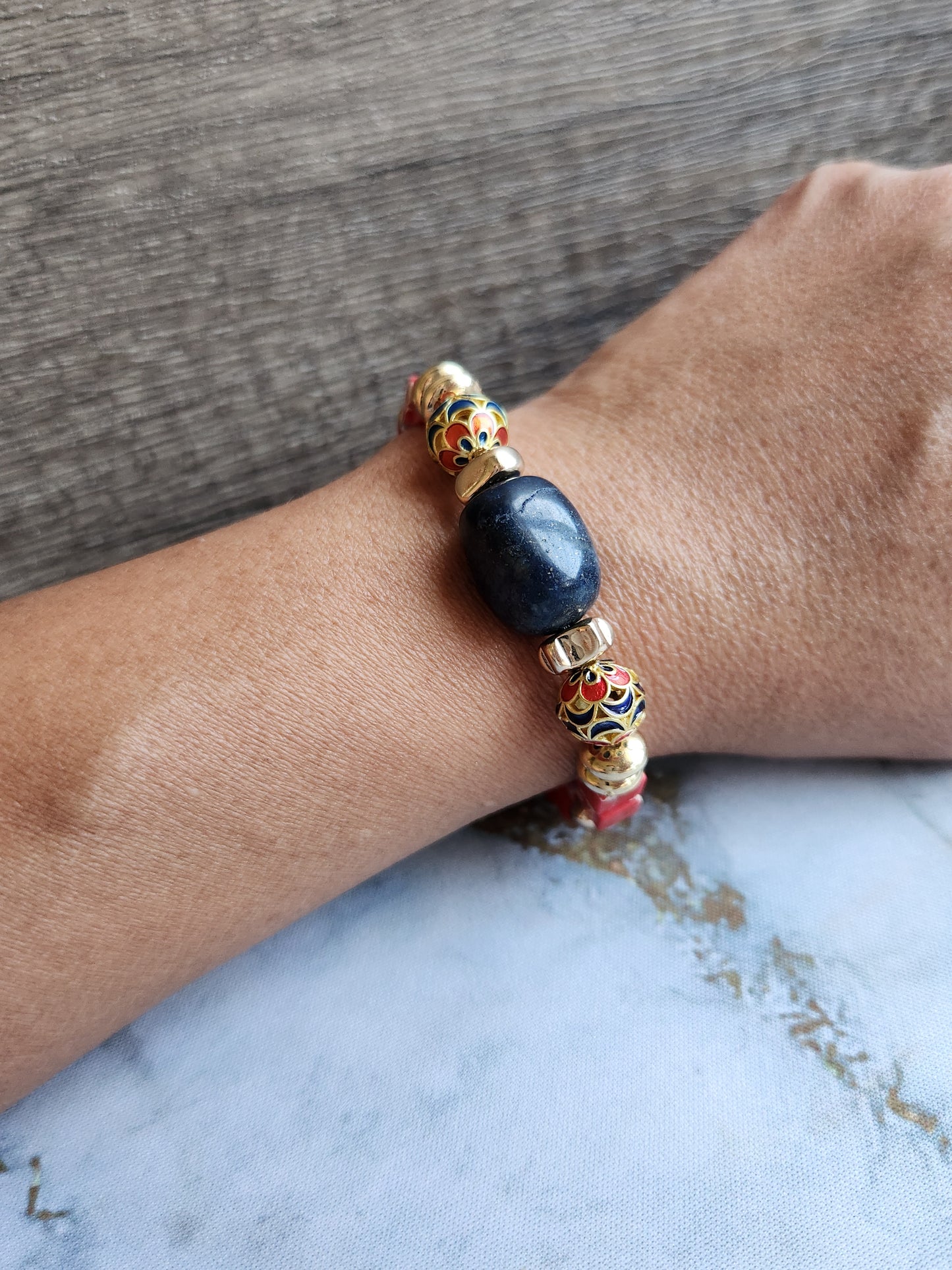 Anak Peranakan Red Jasper and Lapis Lazuli Bracelet