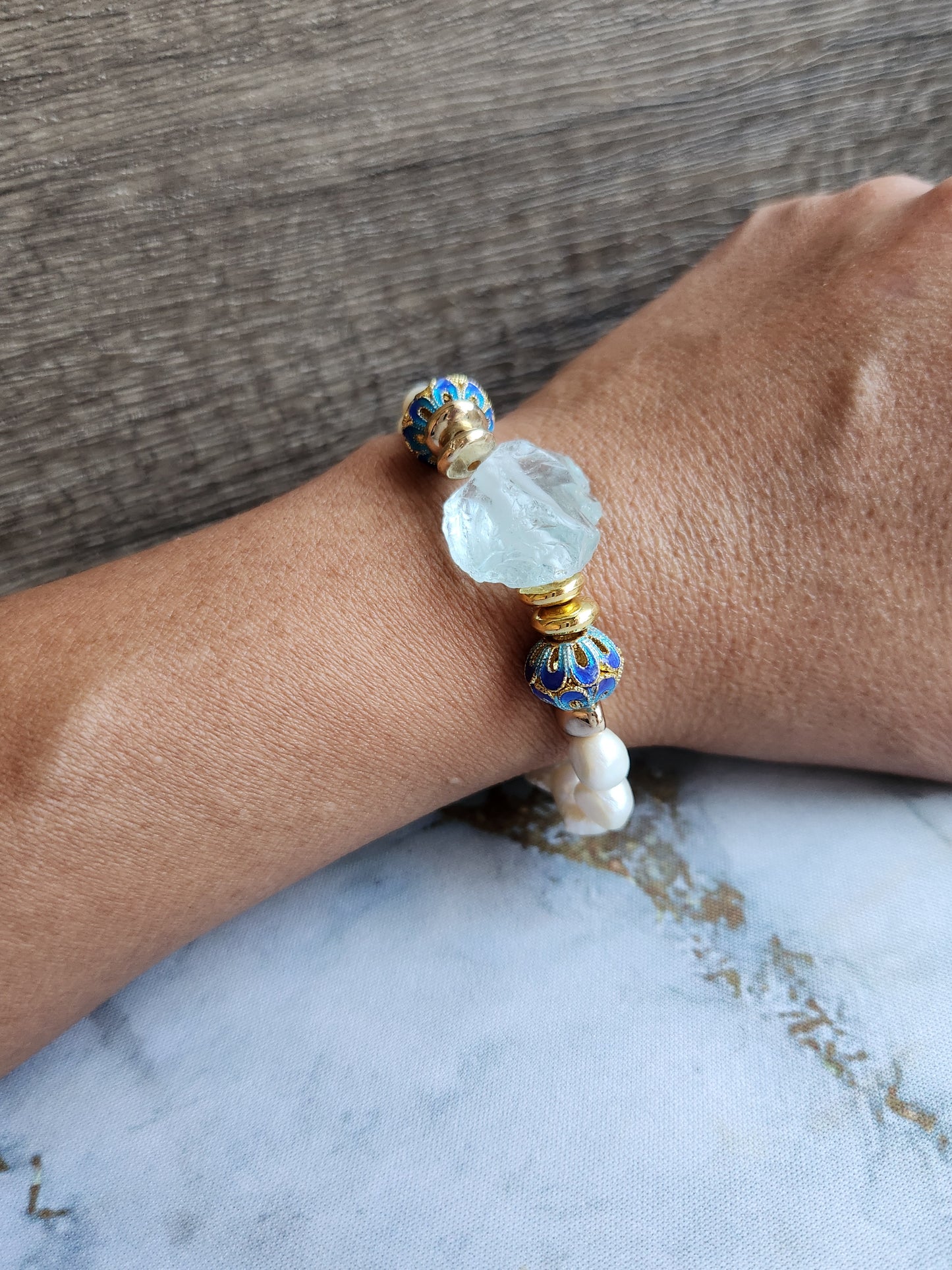 Anak Peranakan Aquamarine and Pearl Bracelet