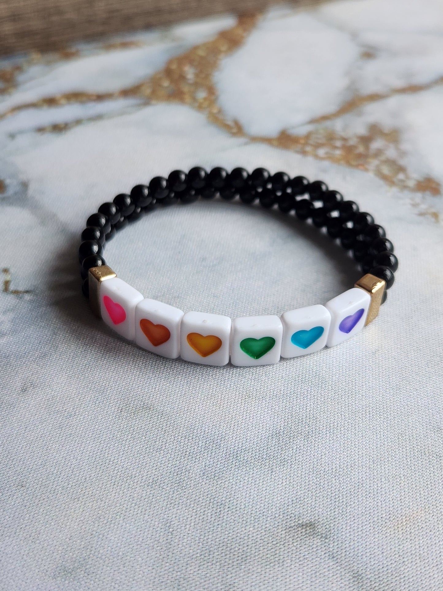 Heart Tags Obsidian Bracelet