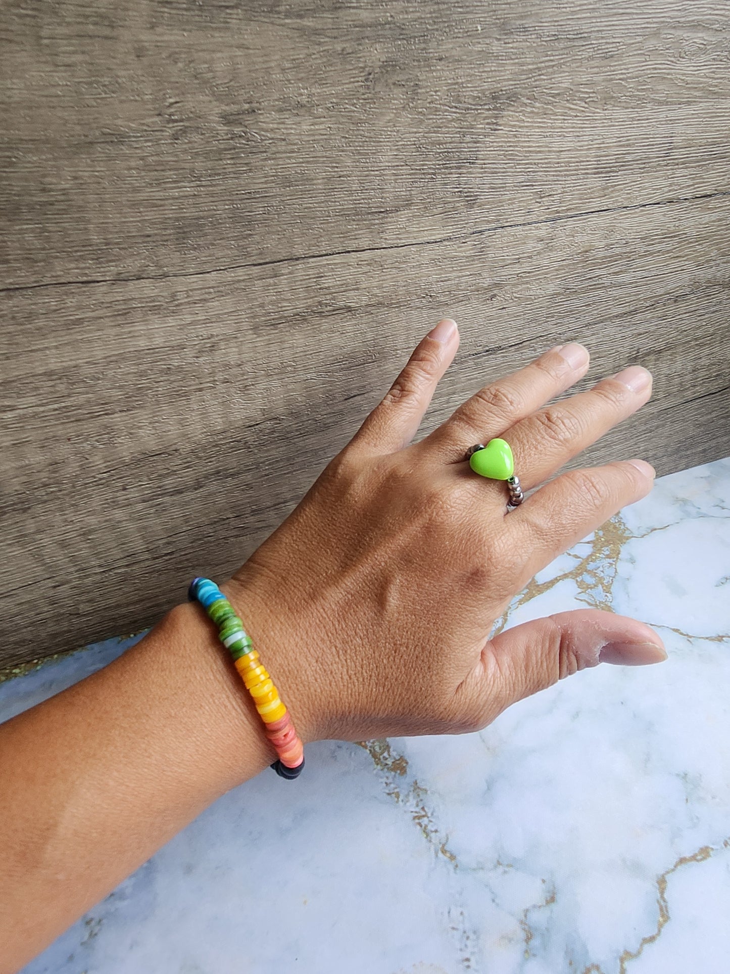 Rainbow Shell and Obsidian Bracelet