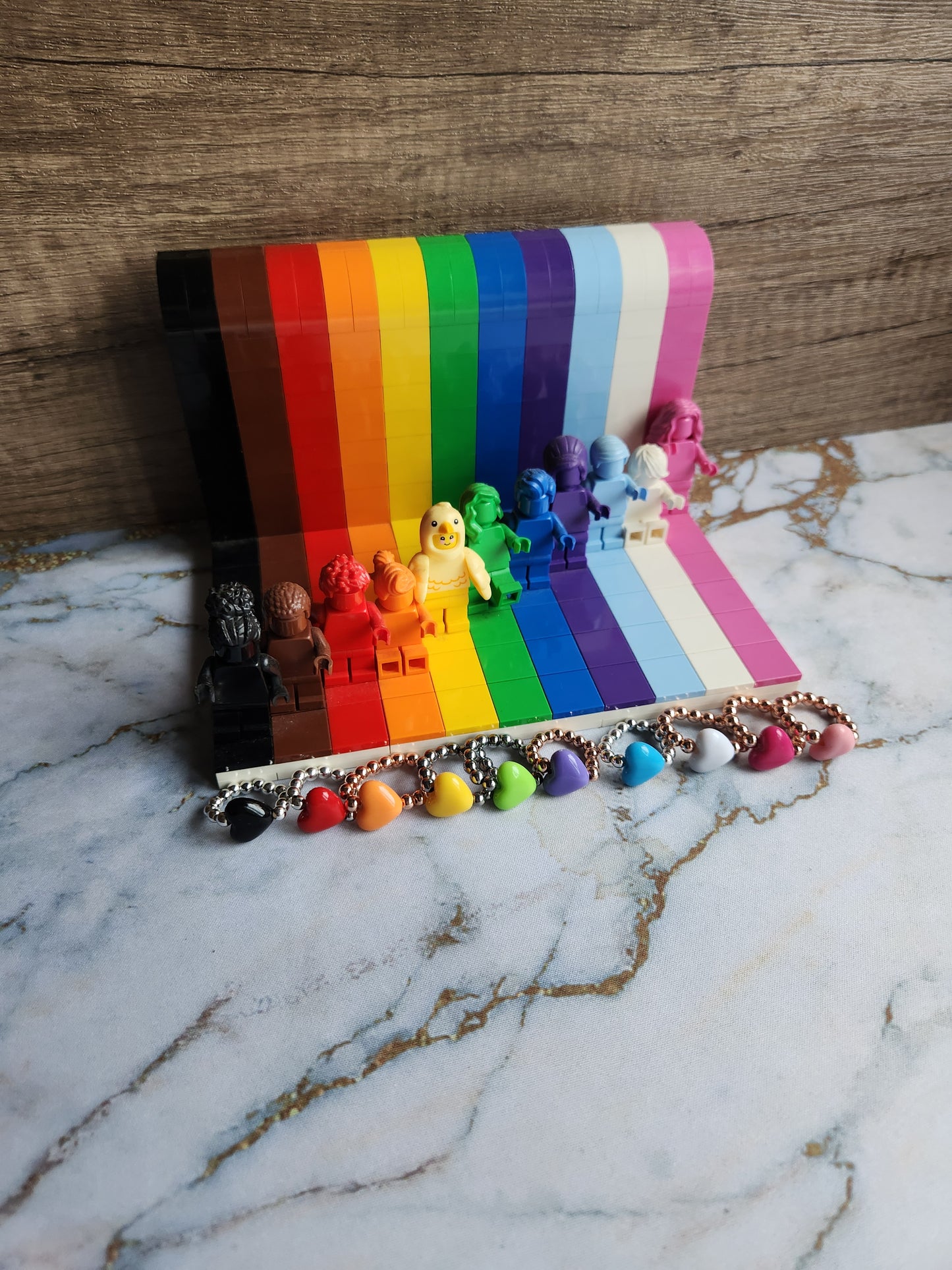 Rainbow Hearts Obsidian and White Quartz Bracelet