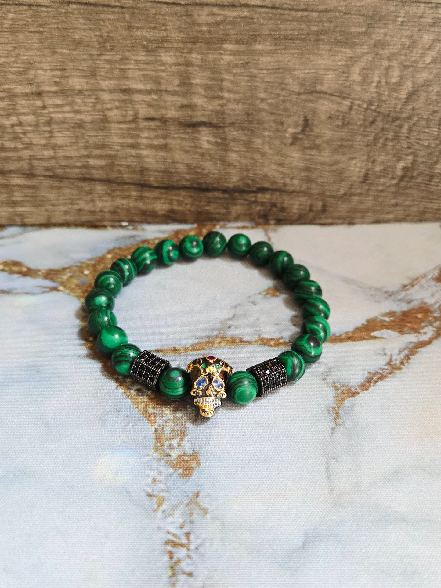 Malachite Skull Bracelet