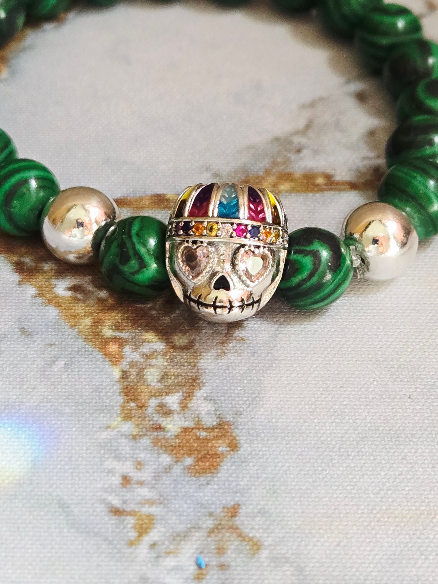 Malachite Skull Bracelet