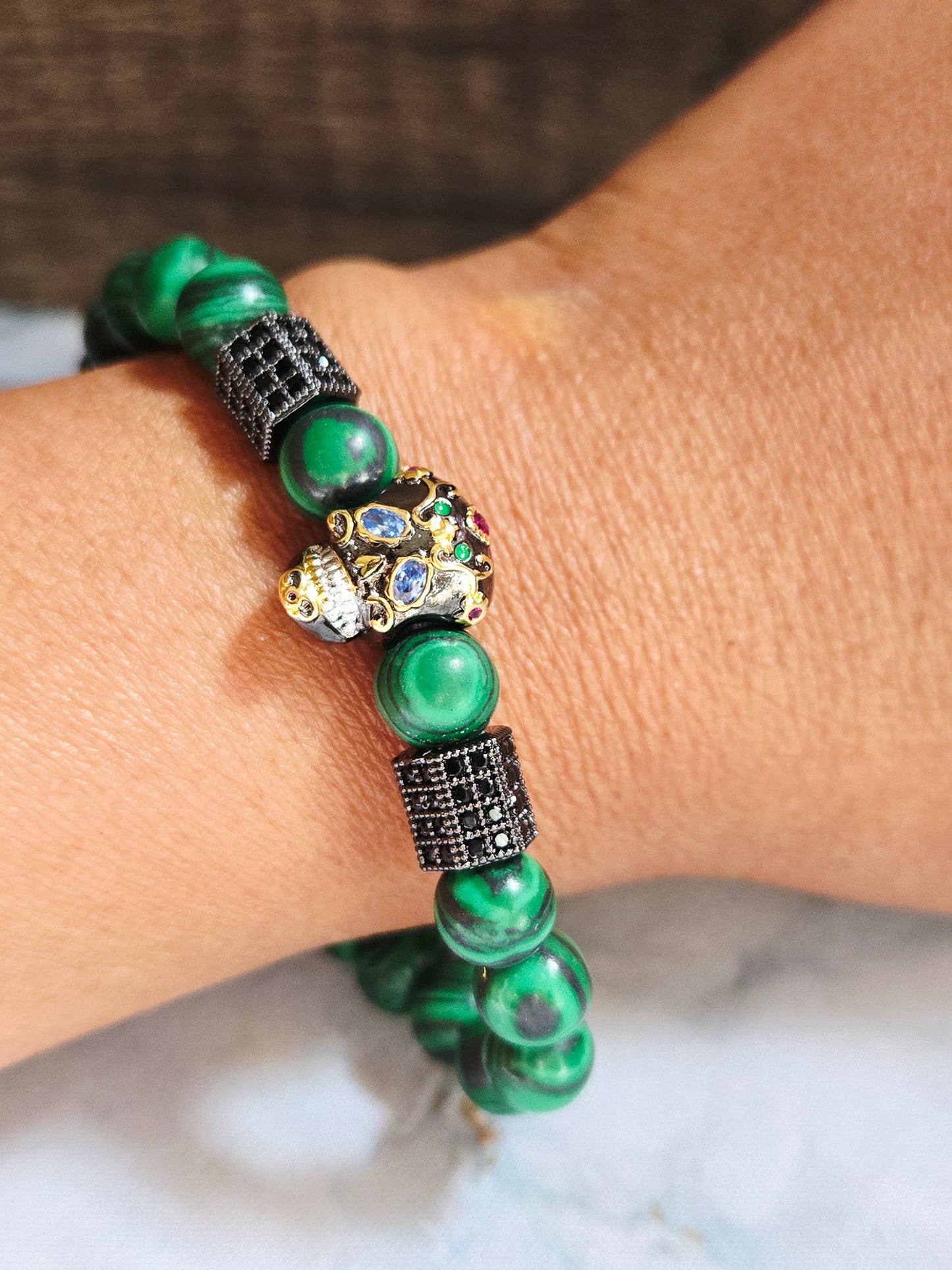 Malachite Skull Bracelet