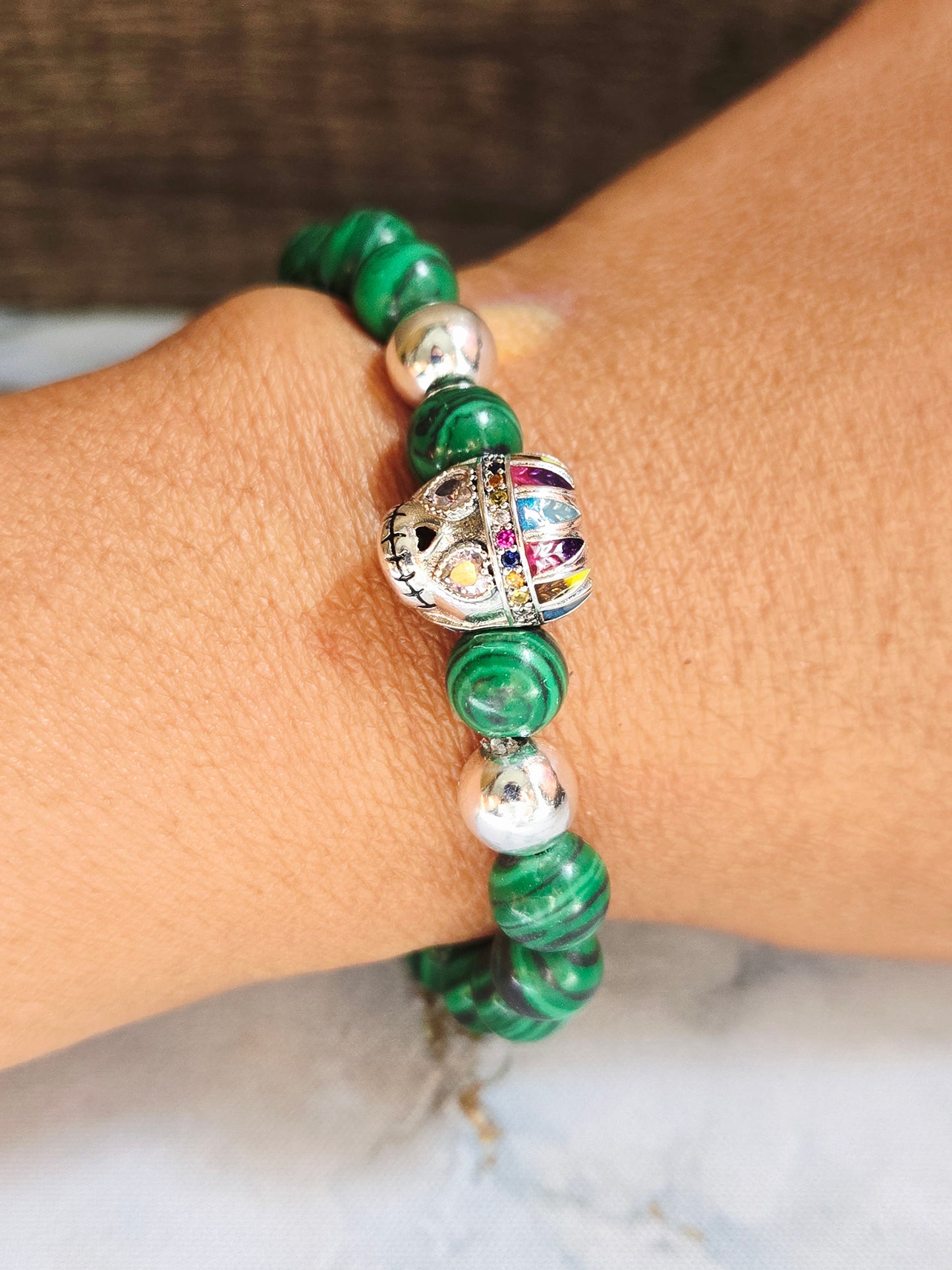 Malachite Skull Bracelet