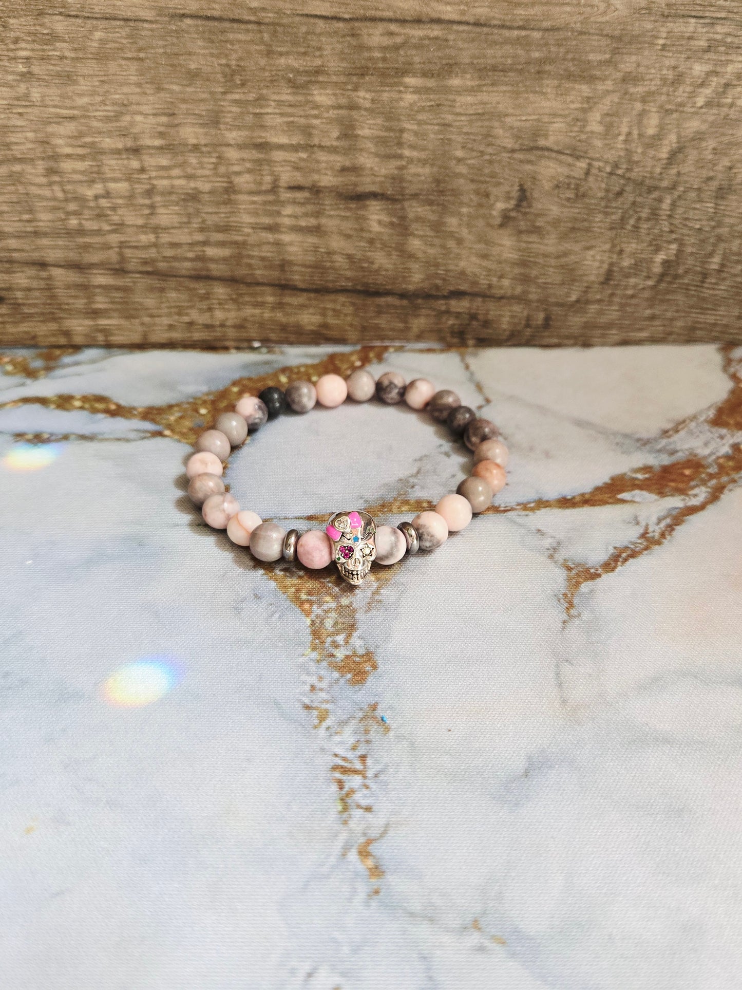 Rhodochrosite Skull Bracelet
