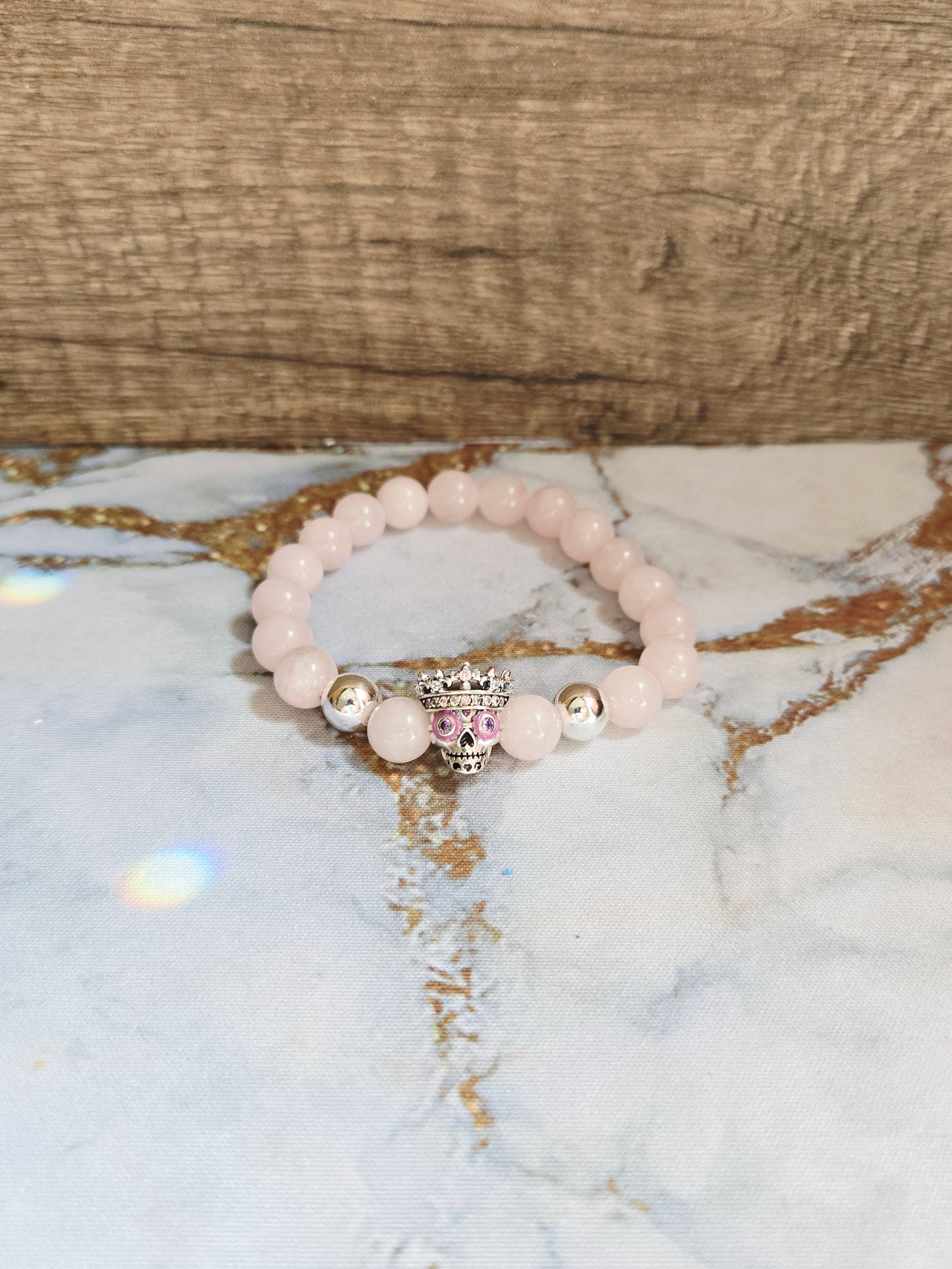 Rose Quartz Skull Bracelet