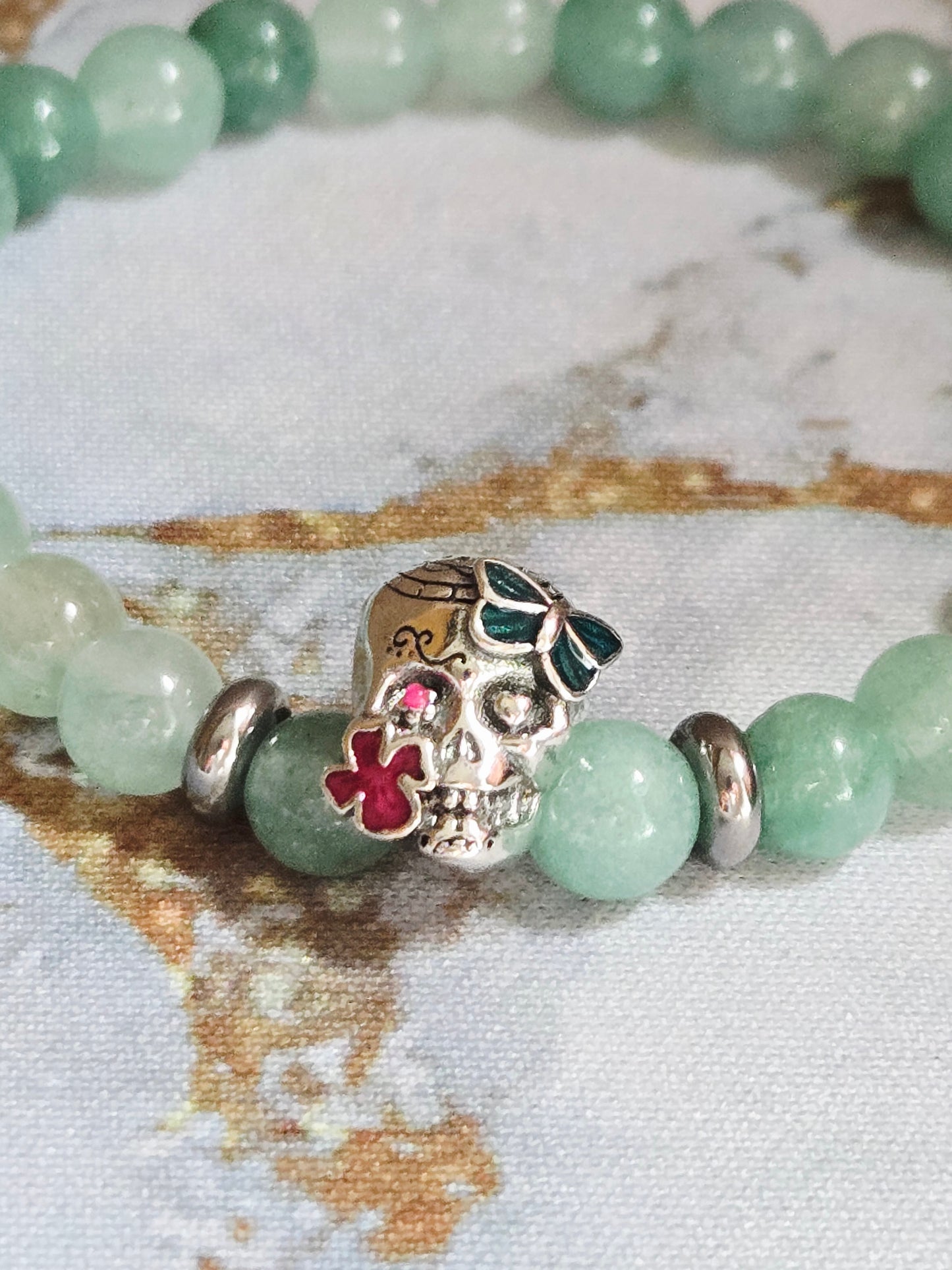 Green Aventurine Skull Bracelet