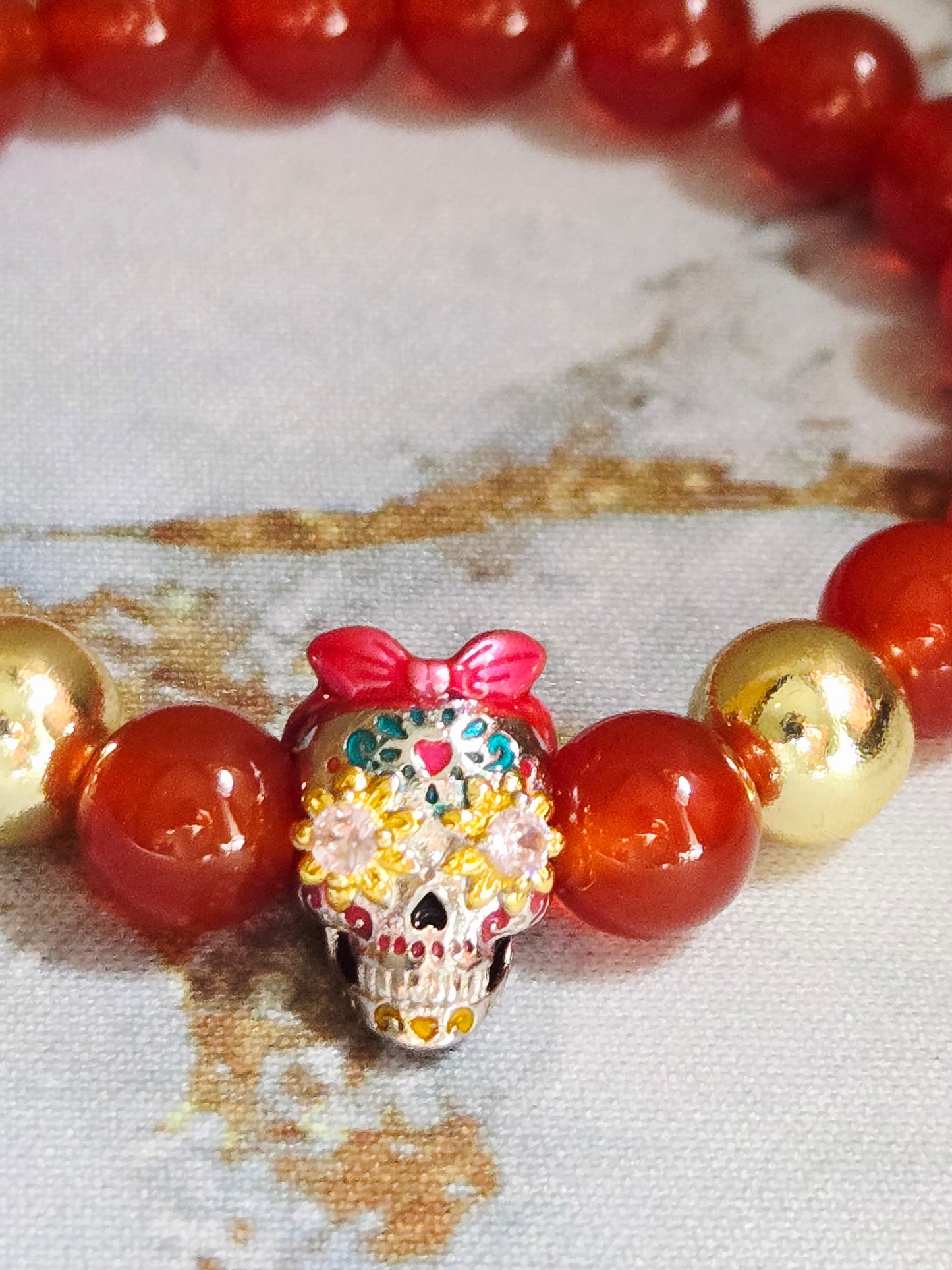 Carnelian Skull Bracelet