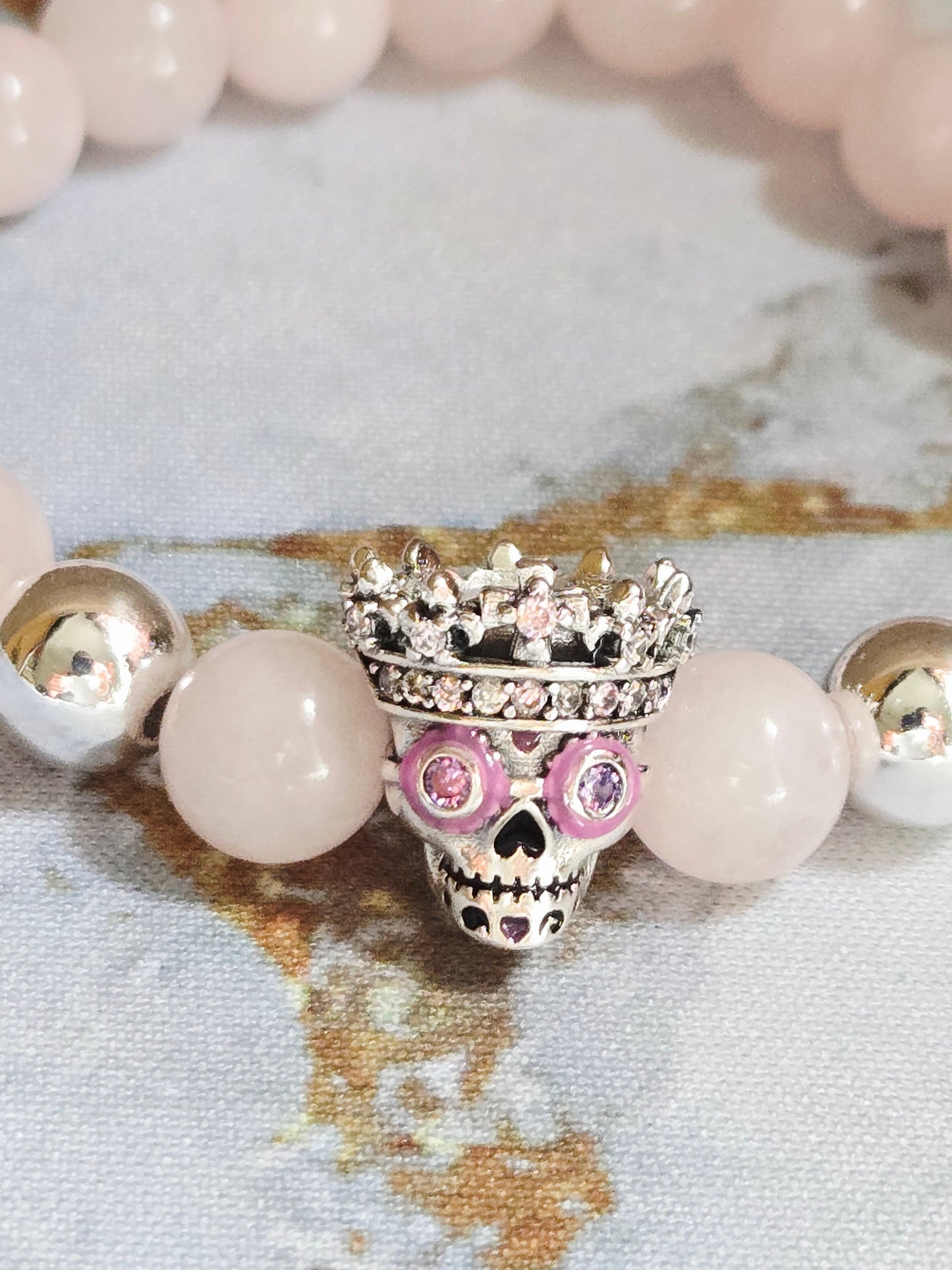 Rose Quartz Skull Bracelet