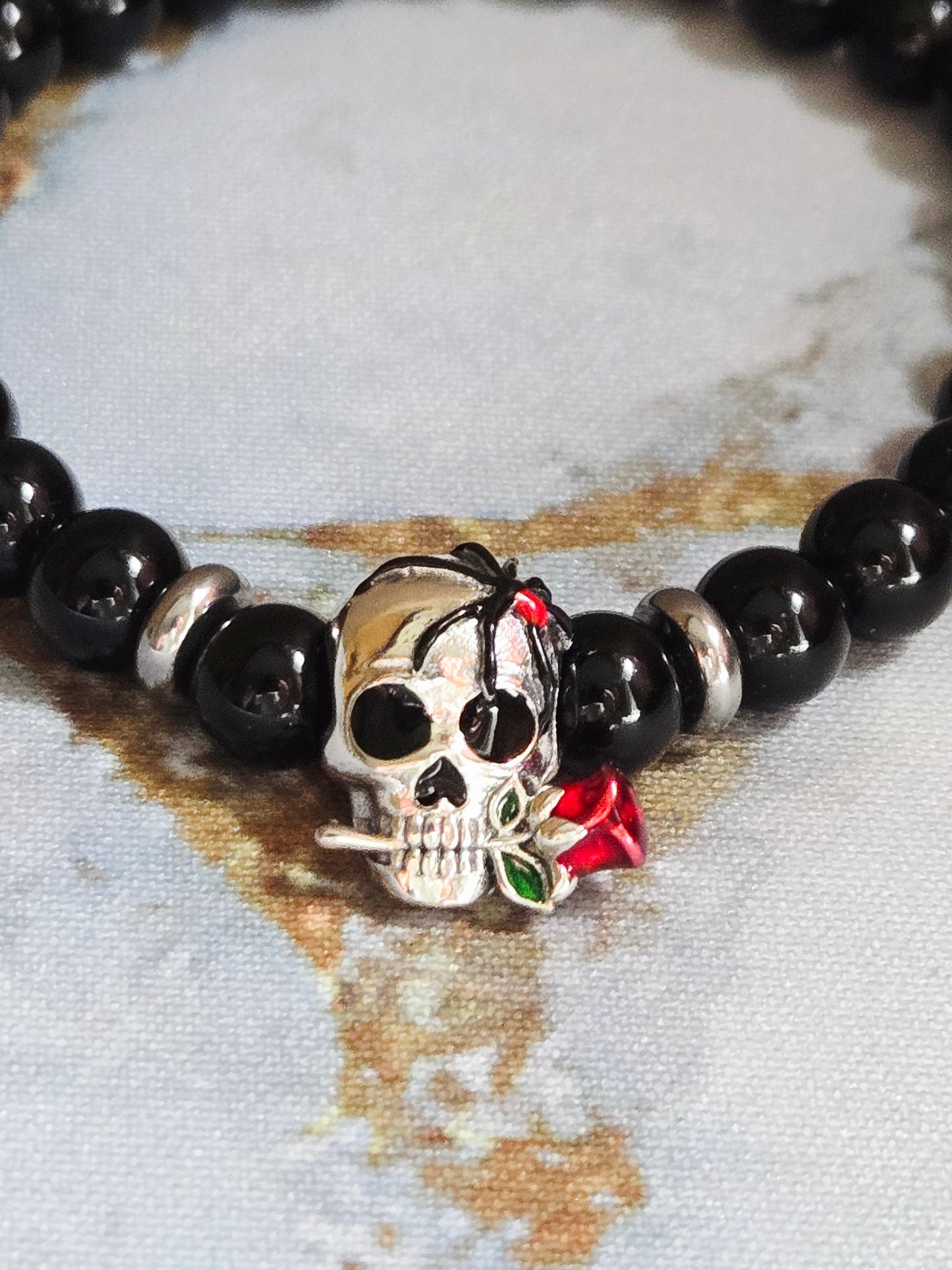 Obsidian Skull Bracelet