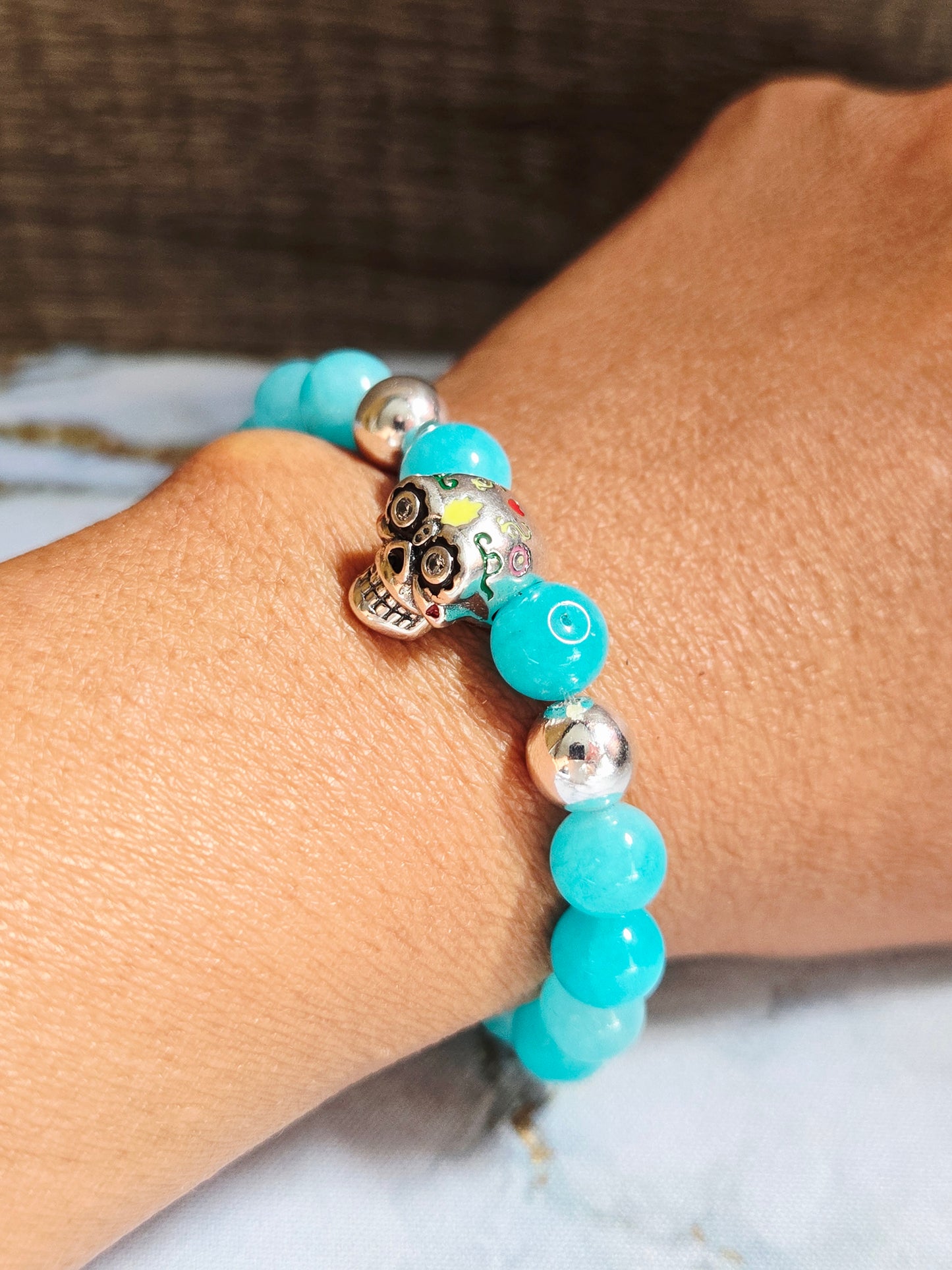 Amazonite Skull Bracelet