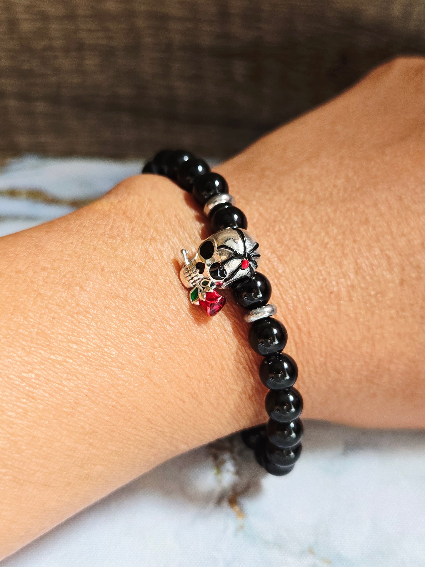 Obsidian Skull Bracelet