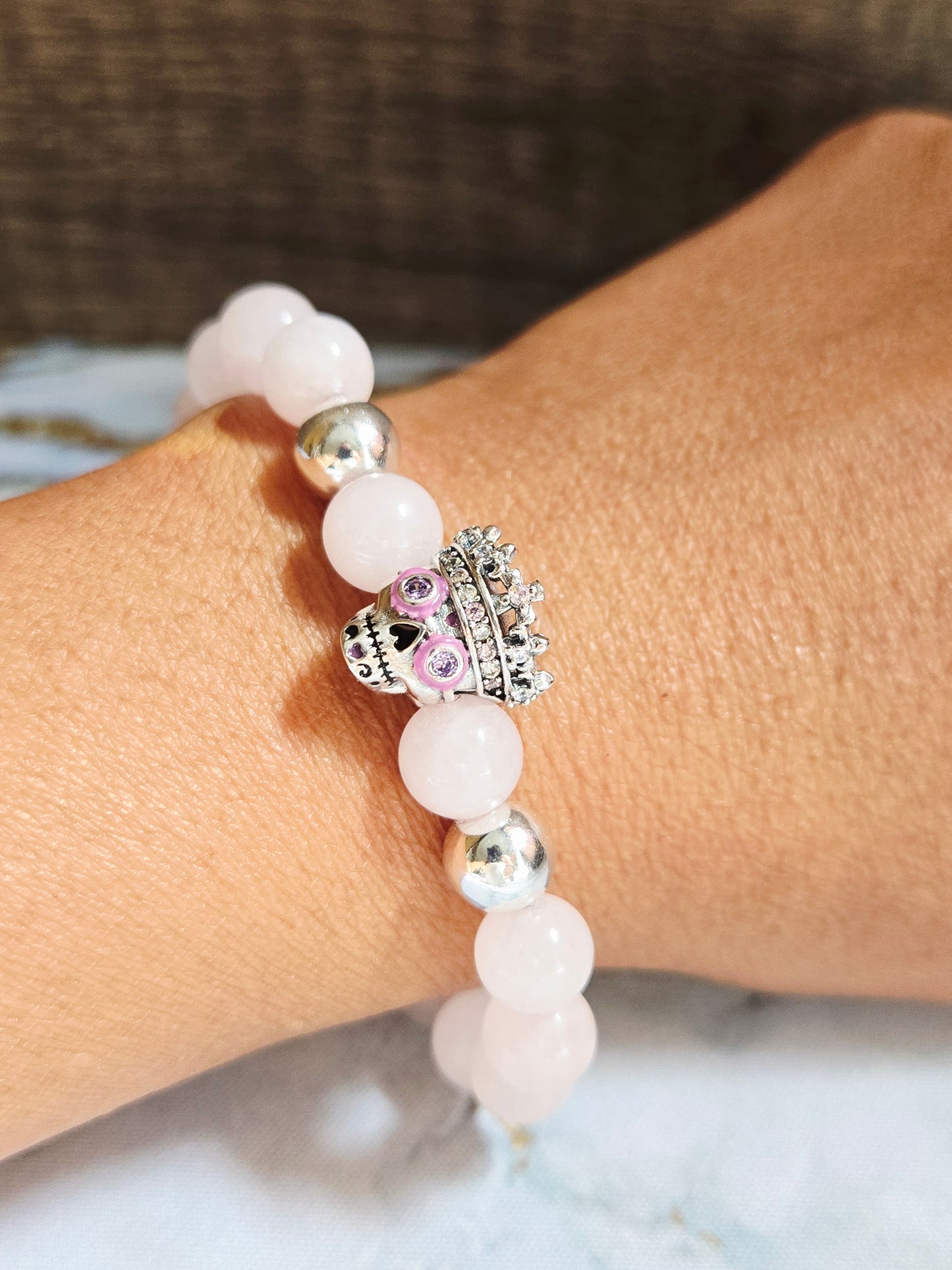 Rose Quartz Skull Bracelet