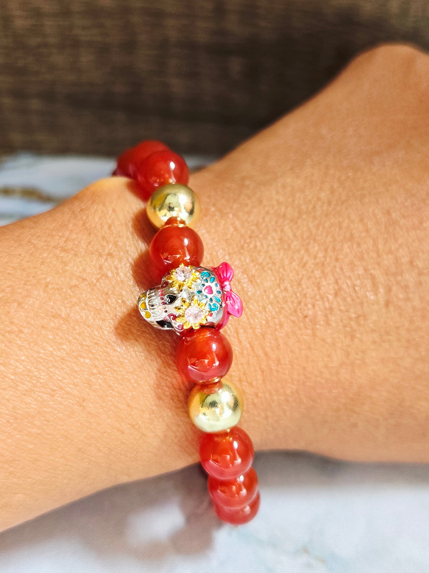 Carnelian Skull Bracelet