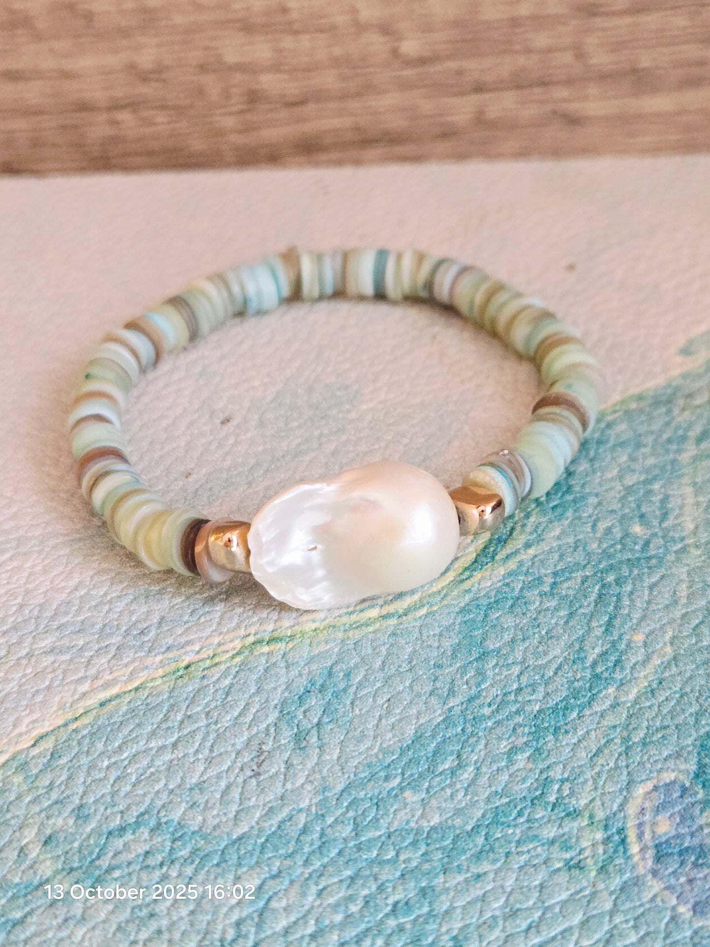 Boho Mermaid Sea Green Shell Baroque Bracelet