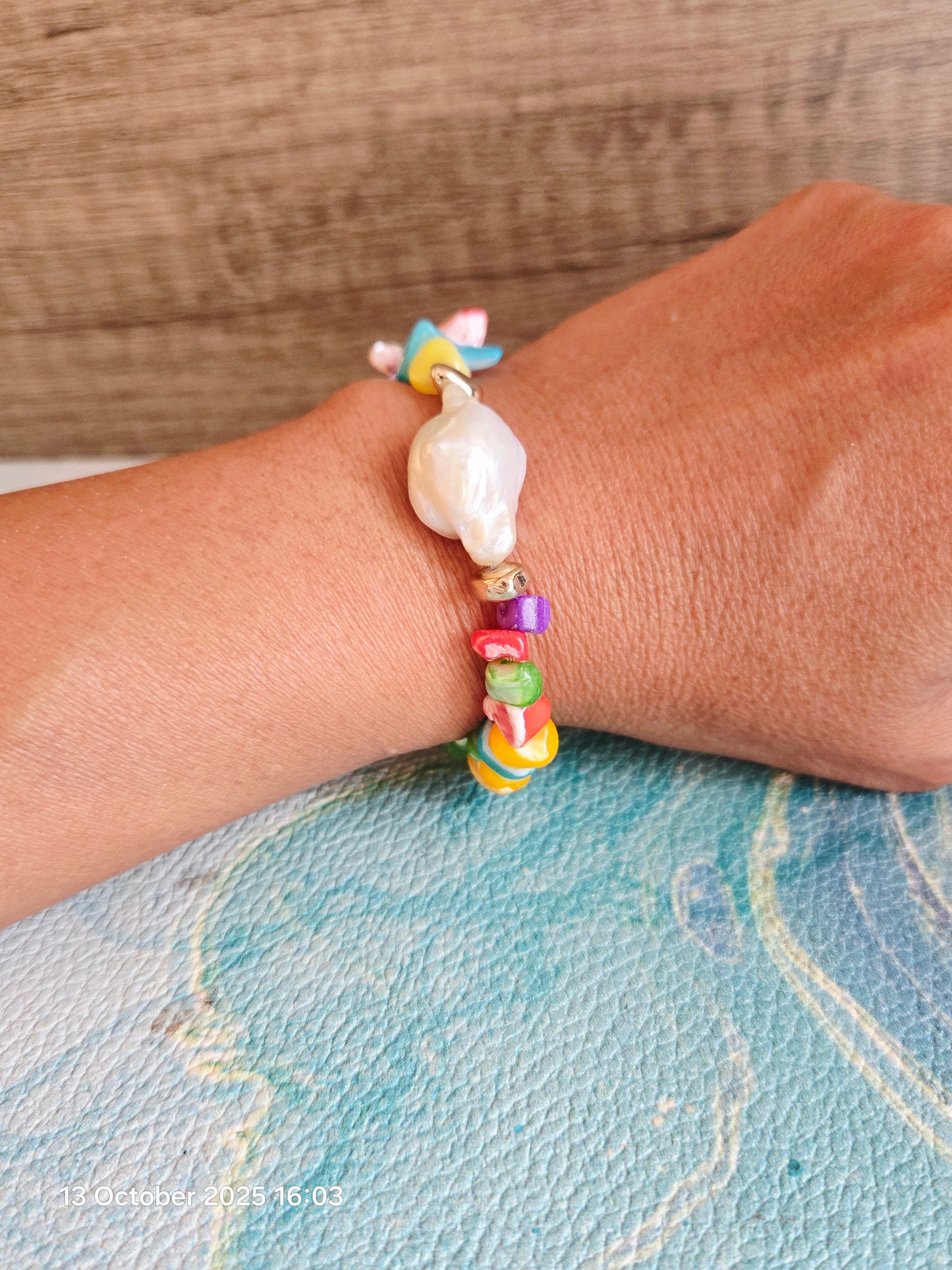 Boho Mermaid Rainbow Shell Chip Baroque Bracelet