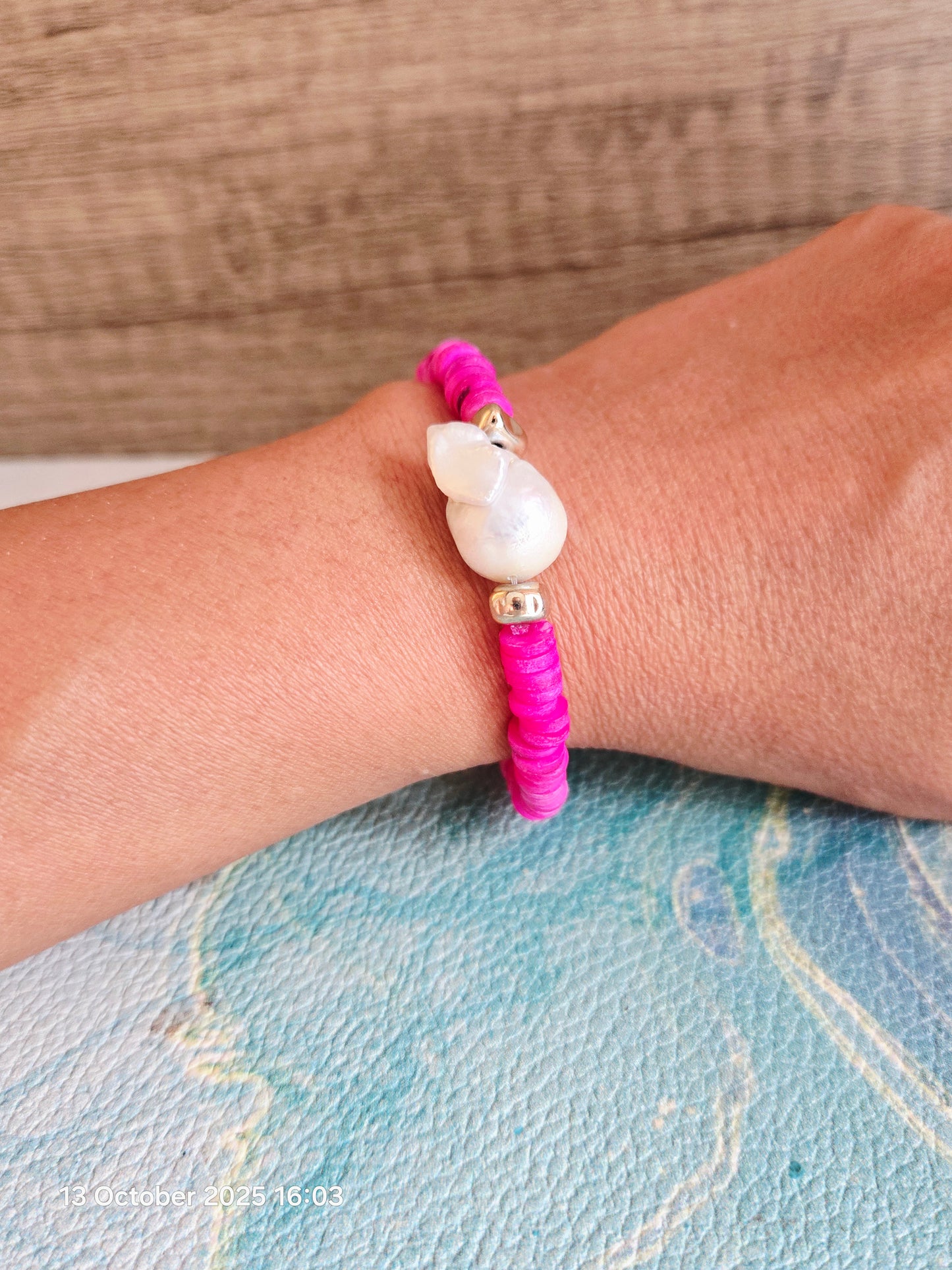 Boho Mermaid Fuchsia Shell Baroque Bracelet