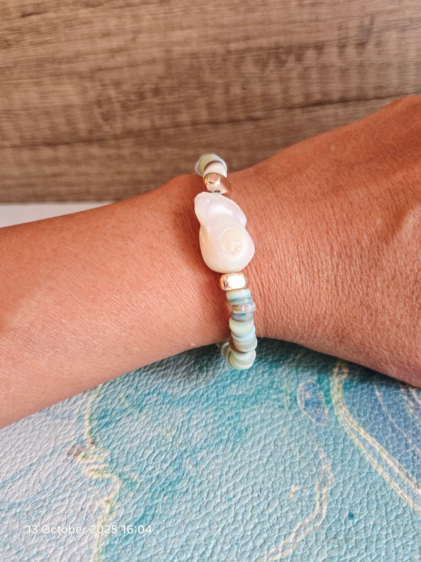 Boho Mermaid Sea Green Shell Baroque Bracelet