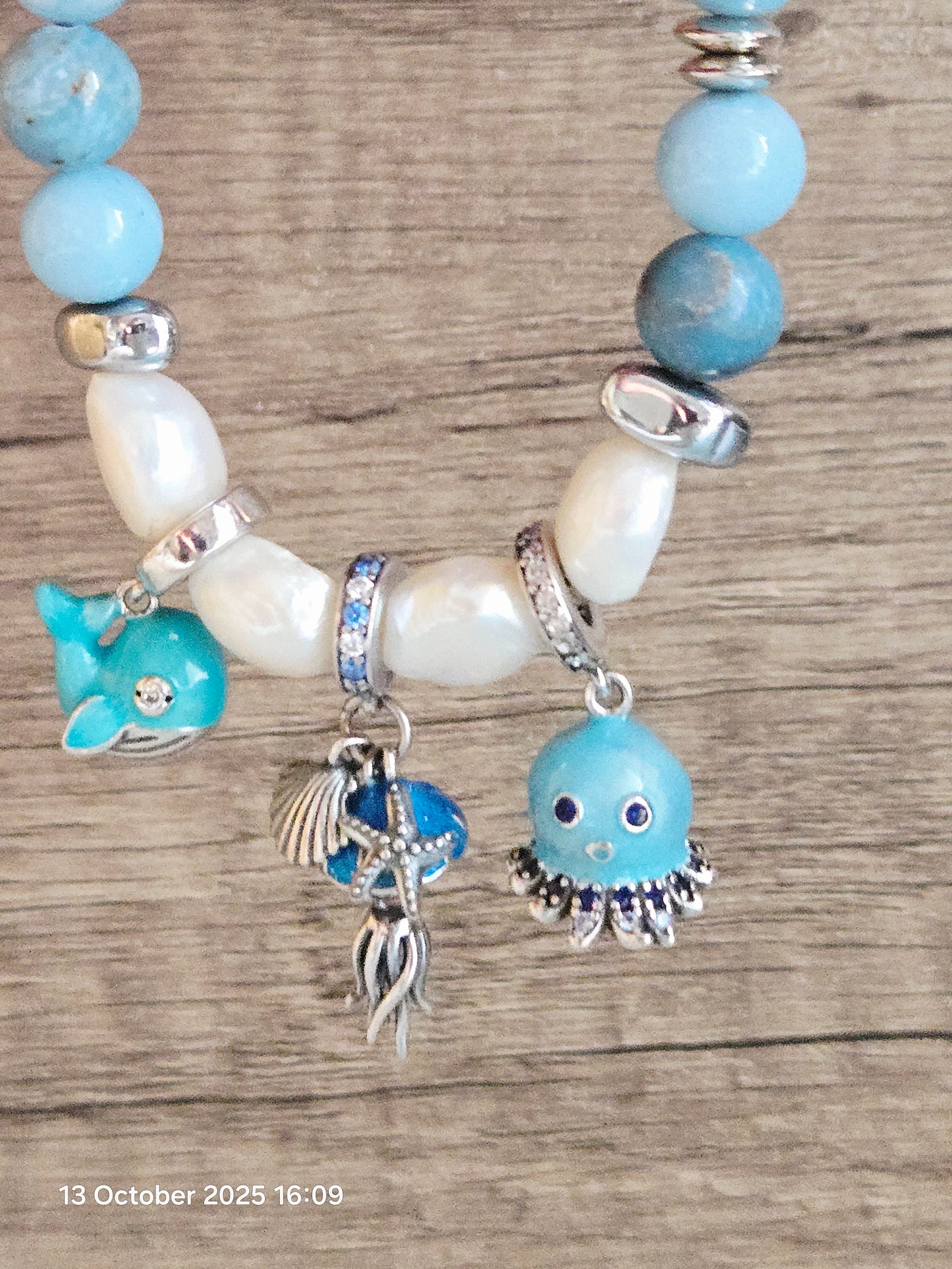 Boho Mermaid Larimar Pearl Charm Bracelet