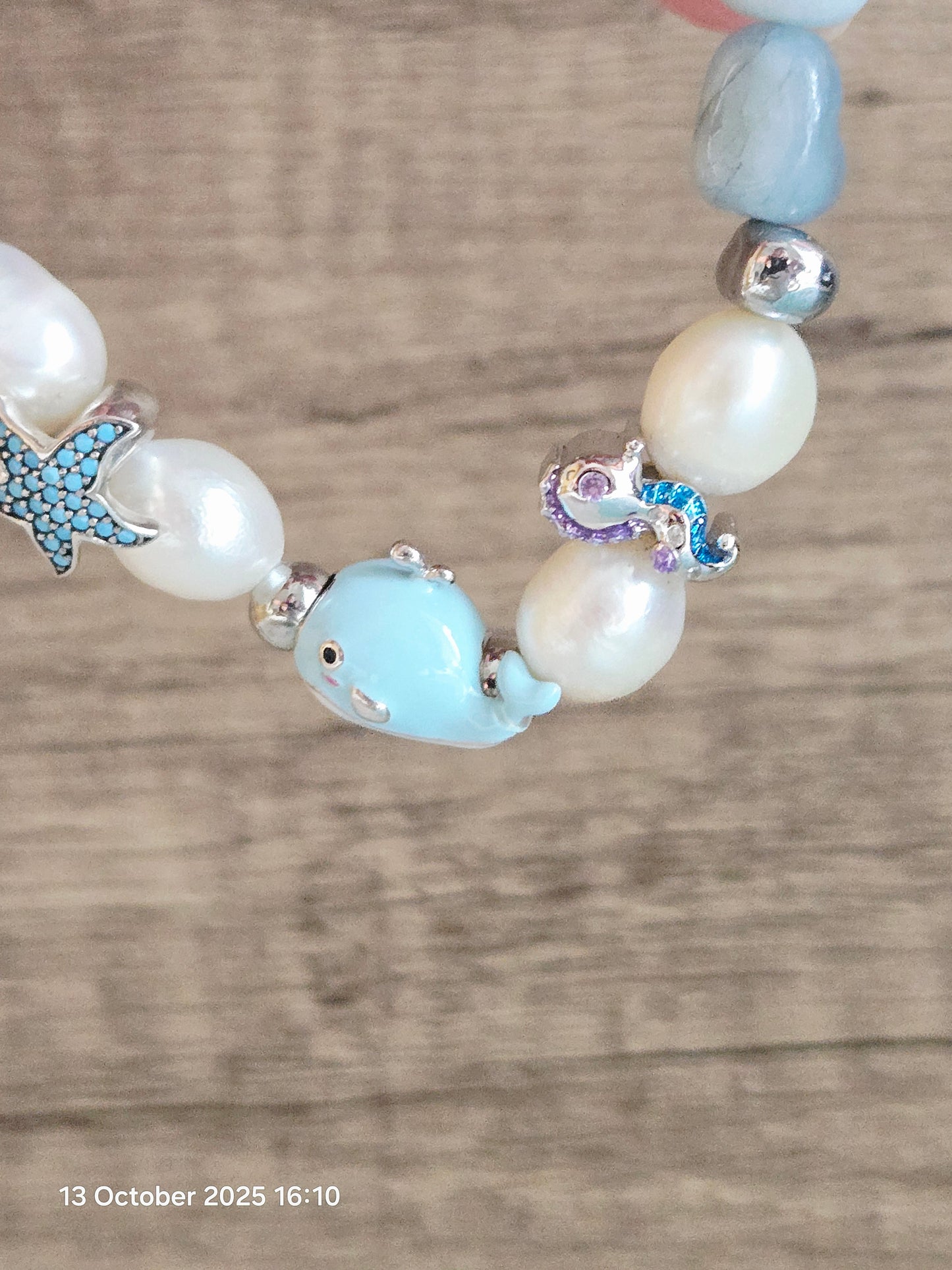 Boho Mermaid Aquamarine Pearl Charm Bracelet