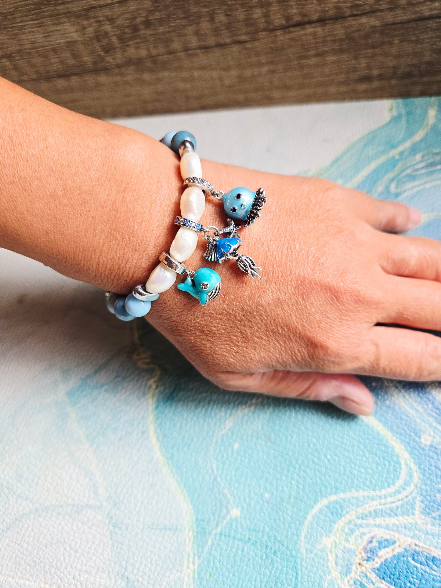 Boho Mermaid Larimar Pearl Charm Bracelet