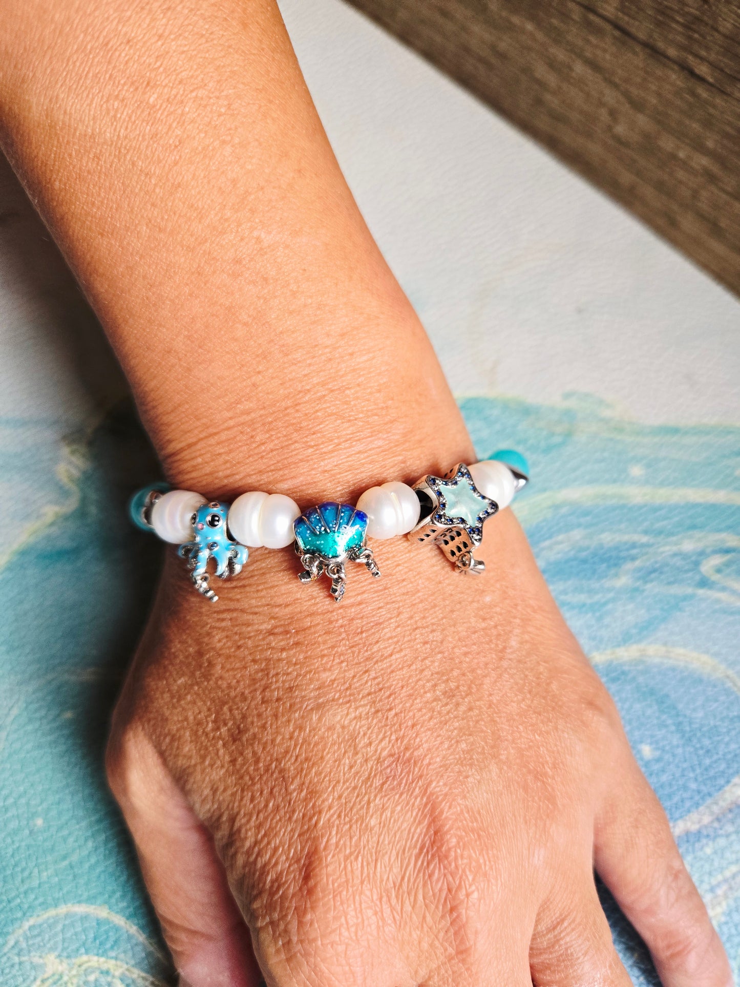 Boho Mermaid Amazonite Pearl Charm Bracelet