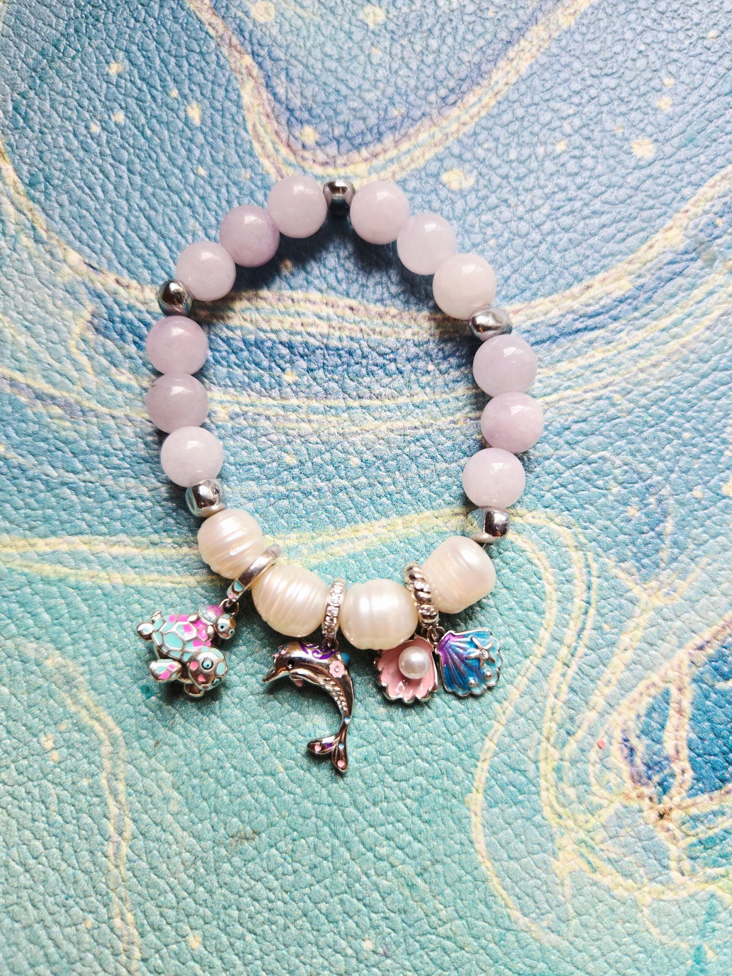 Boho Mermaid Blue Chalcedony Pearl Charm Bracelet