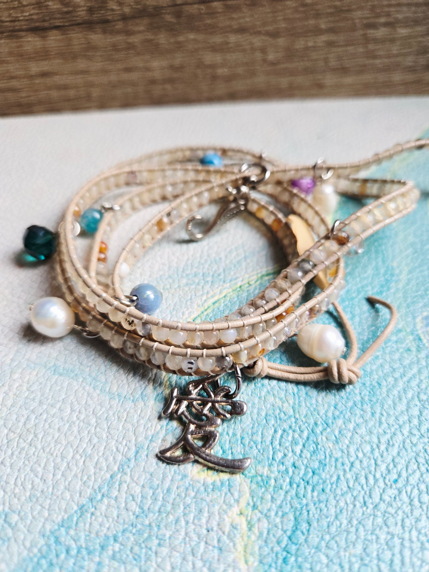 Boho Mermaid Light Brown Agate Wrap Leather Bracelet