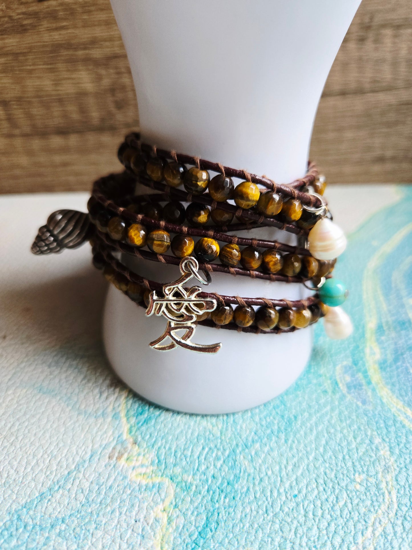 Boho Mermaid Tiger Eye Wrap Leather Bracelet