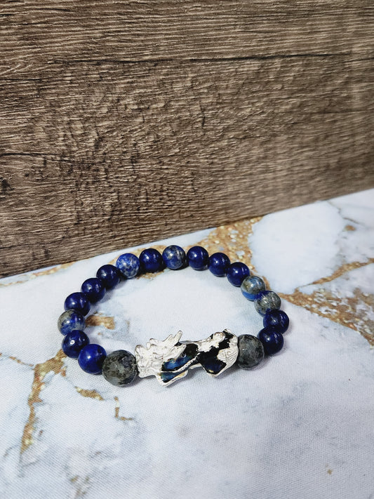Labradorite, Lapis Lazuli and Sodalite Pixiu bracelet