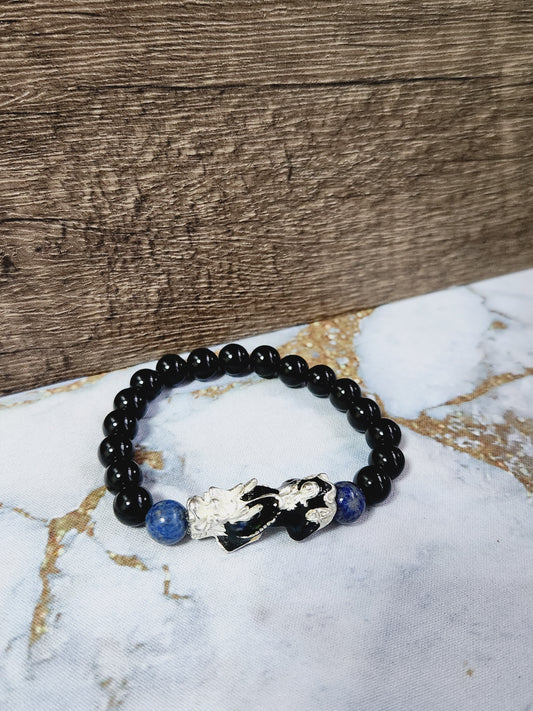 Lapis Lazuli and Obsidian Pixiu bracelet
