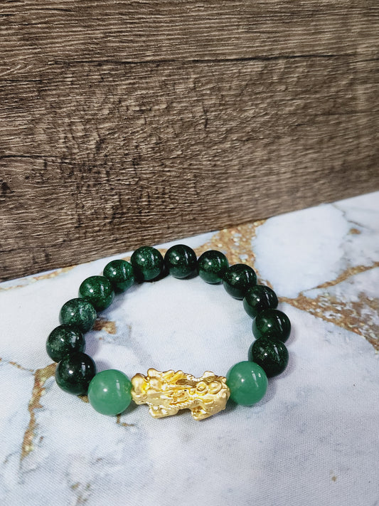 Green Jade and Aventurine Pixiu bracelet