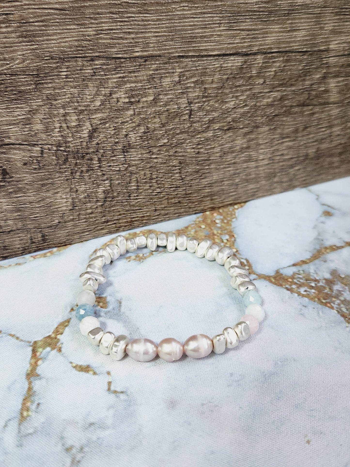 Morganite and Pearl bracelet