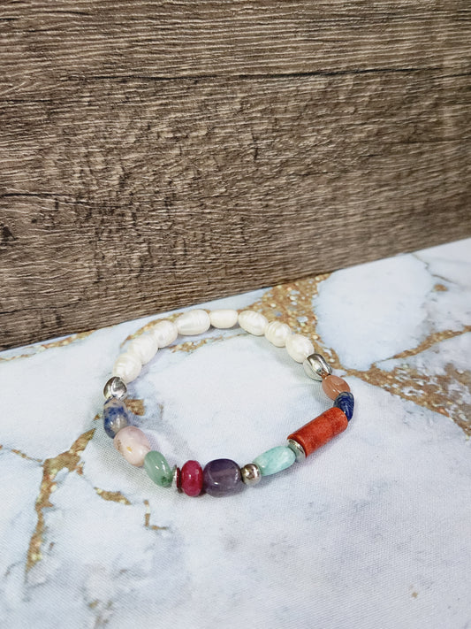 Multi-gemstones and pearl bracelet