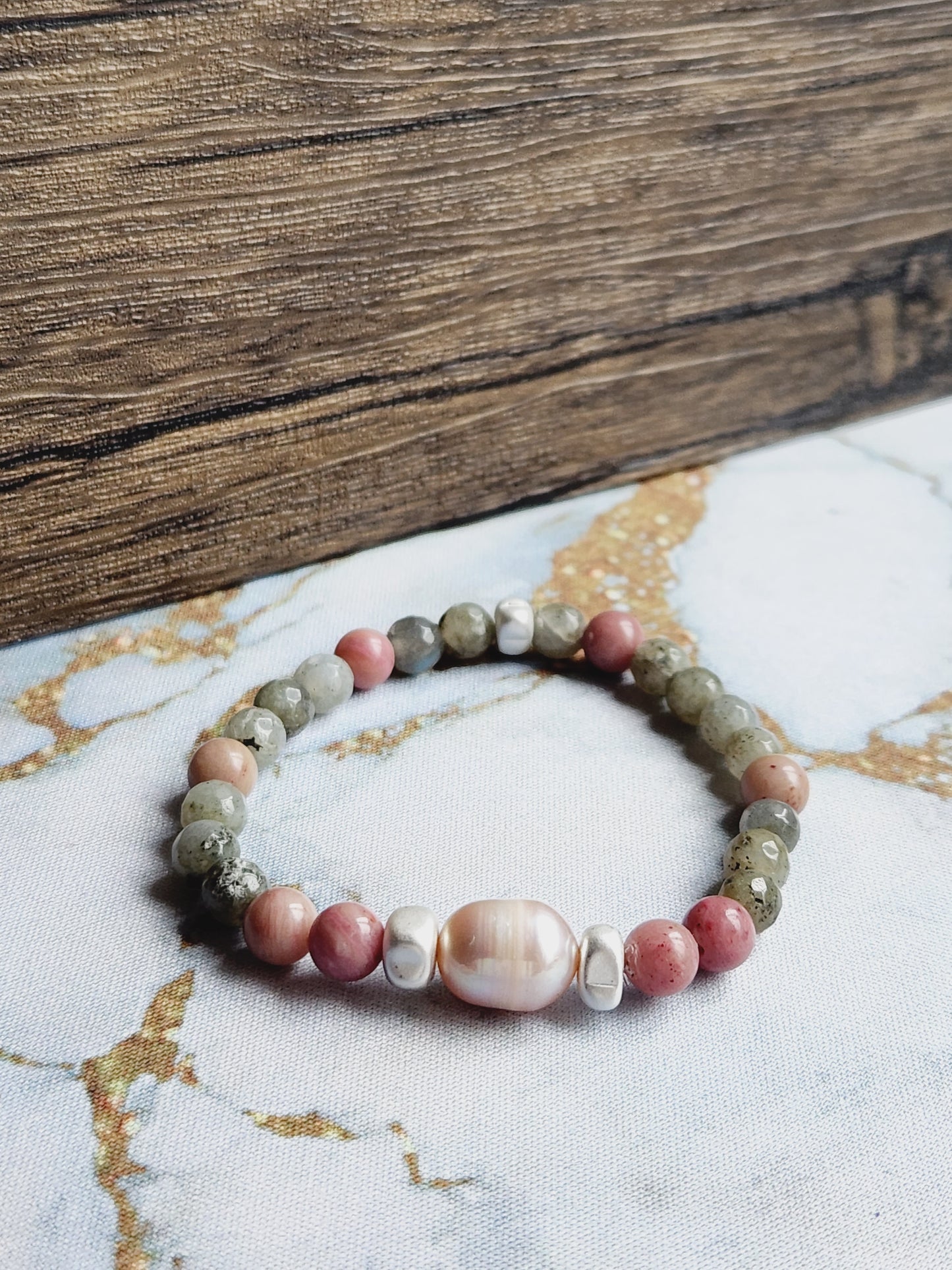 Rhodochrosite and Moonstone Bracelet