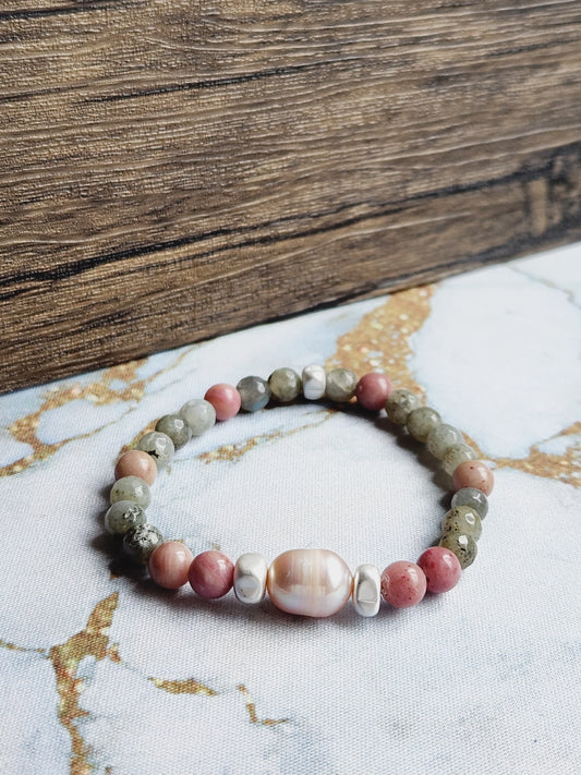 Rhodochrosite and Moonstone Bracelet