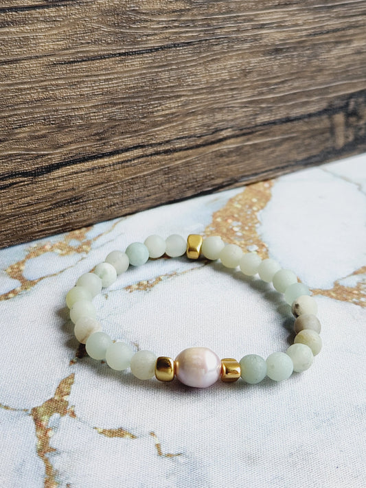 Raw Amazonite and Pearl Bracelet