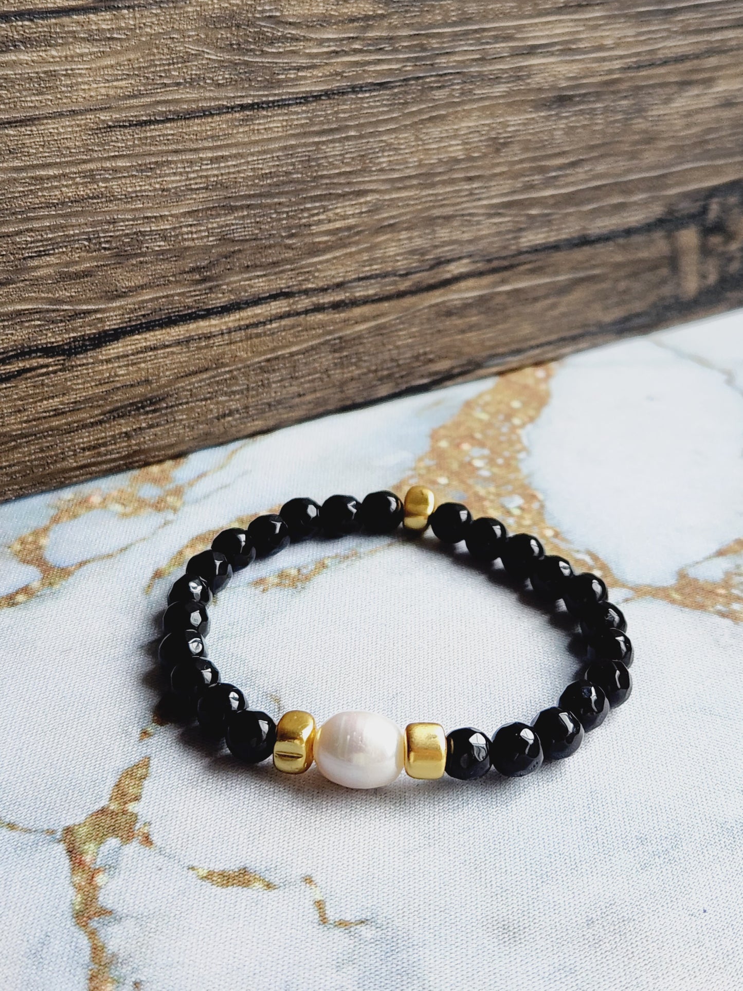 Black Tourmaline and Pearl Bracelet