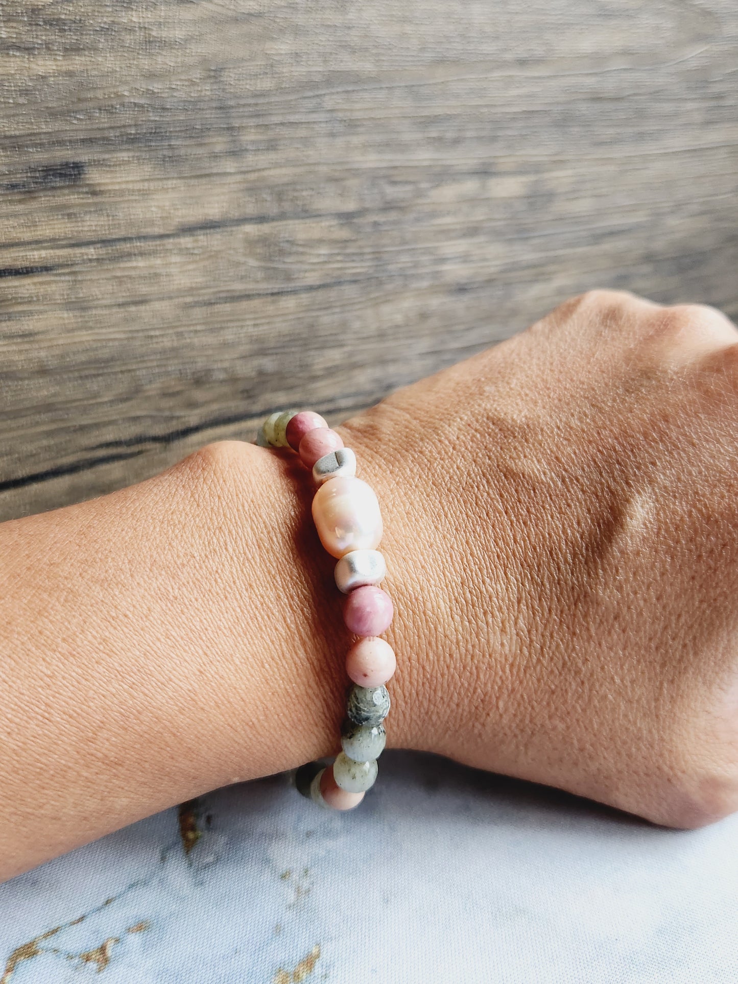 Rhodochrosite and Moonstone Bracelet