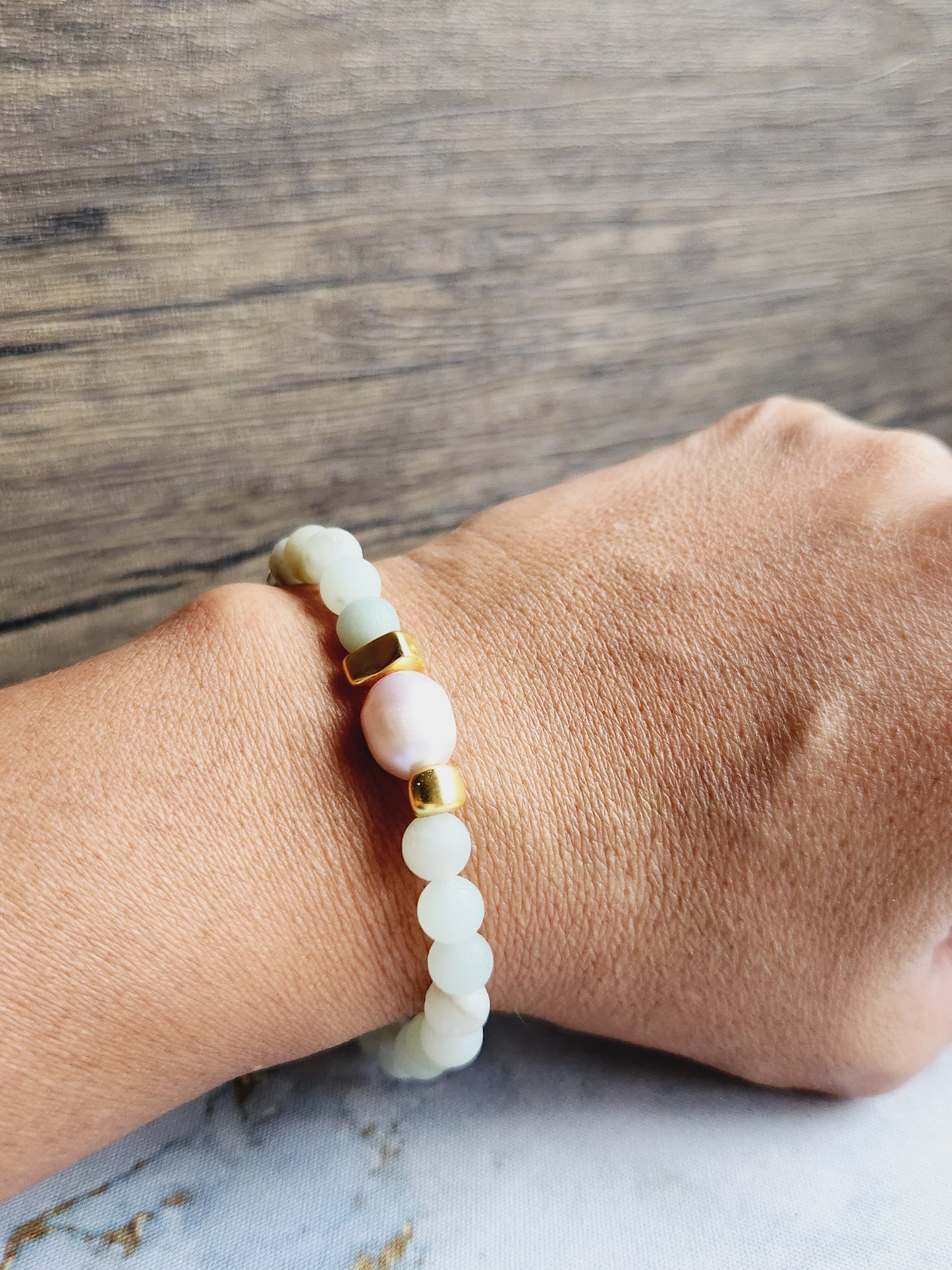 Raw Amazonite and Pearl Bracelet