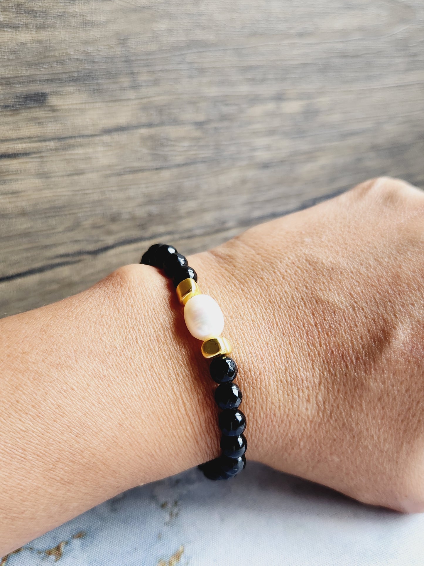 Black Tourmaline and Pearl Bracelet