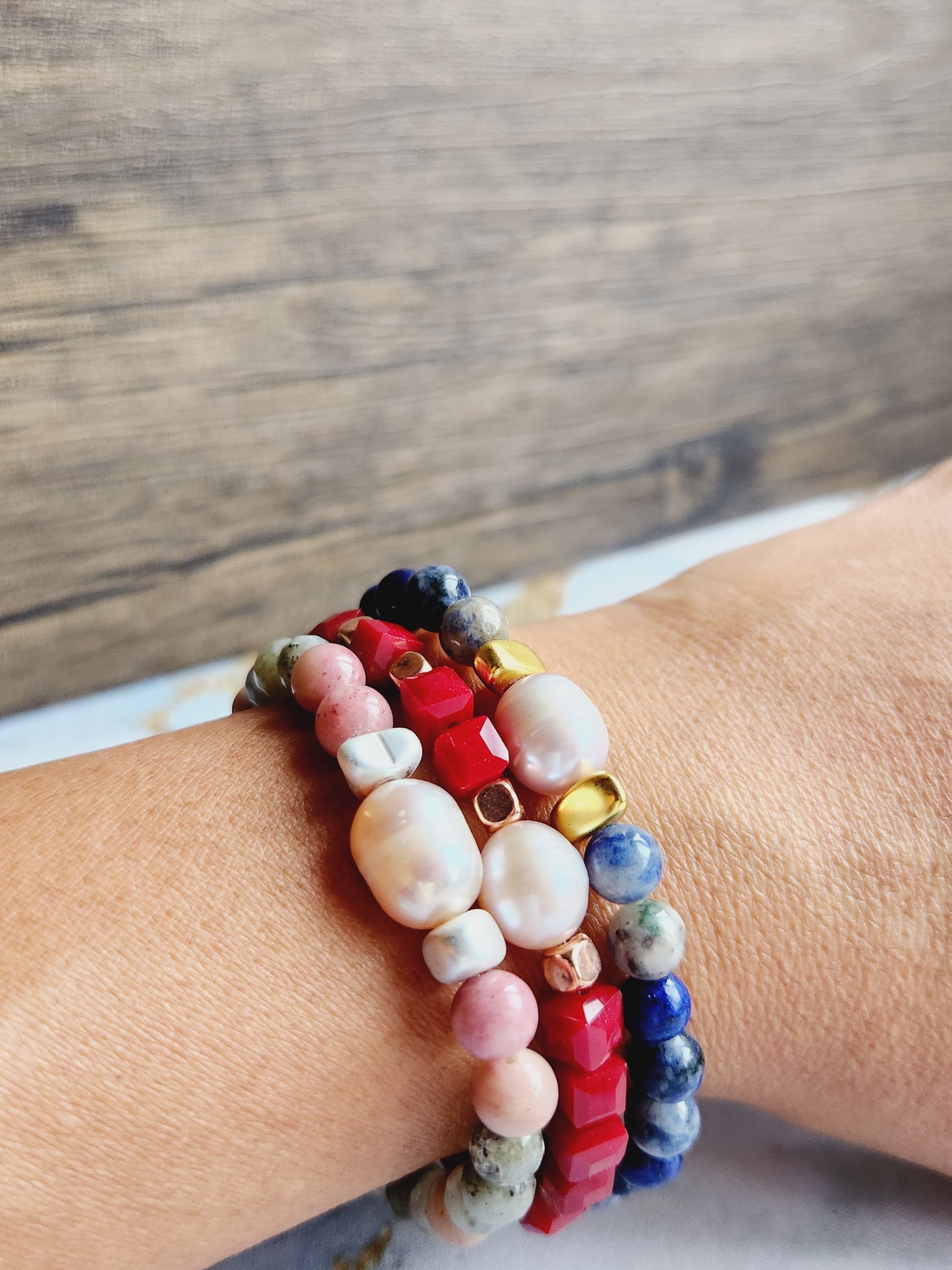 Rhodochrosite and Moonstone Bracelet