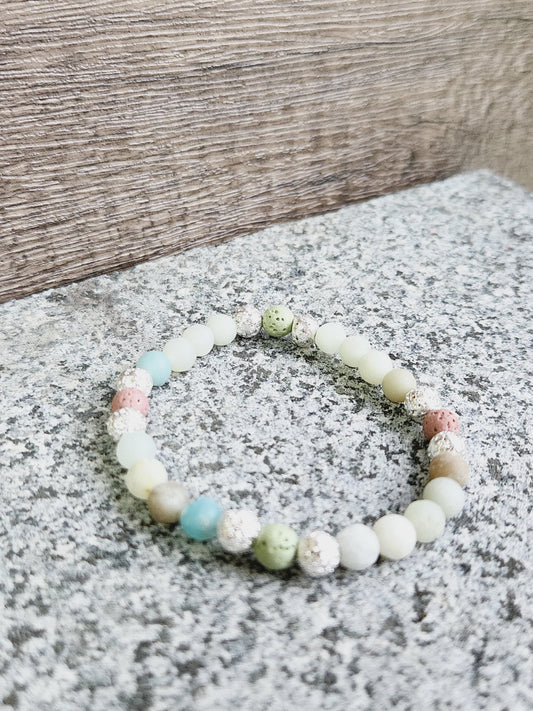 Raw amazonite, green & pink lava stone bracelet