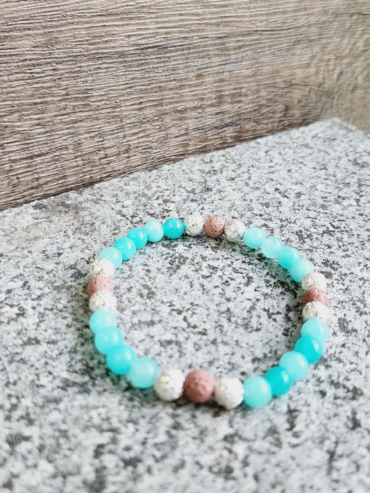 Amazonite & pink lava stone bracelet