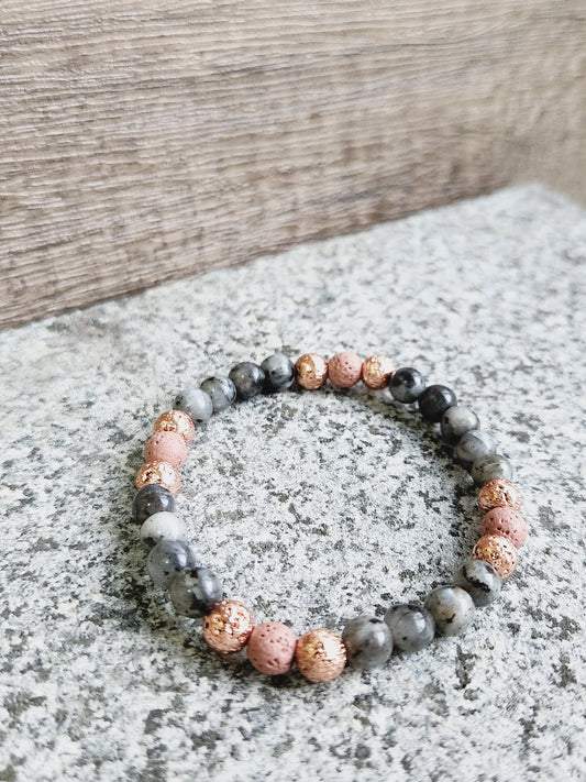 Labradorite & pink lava stone bracelet