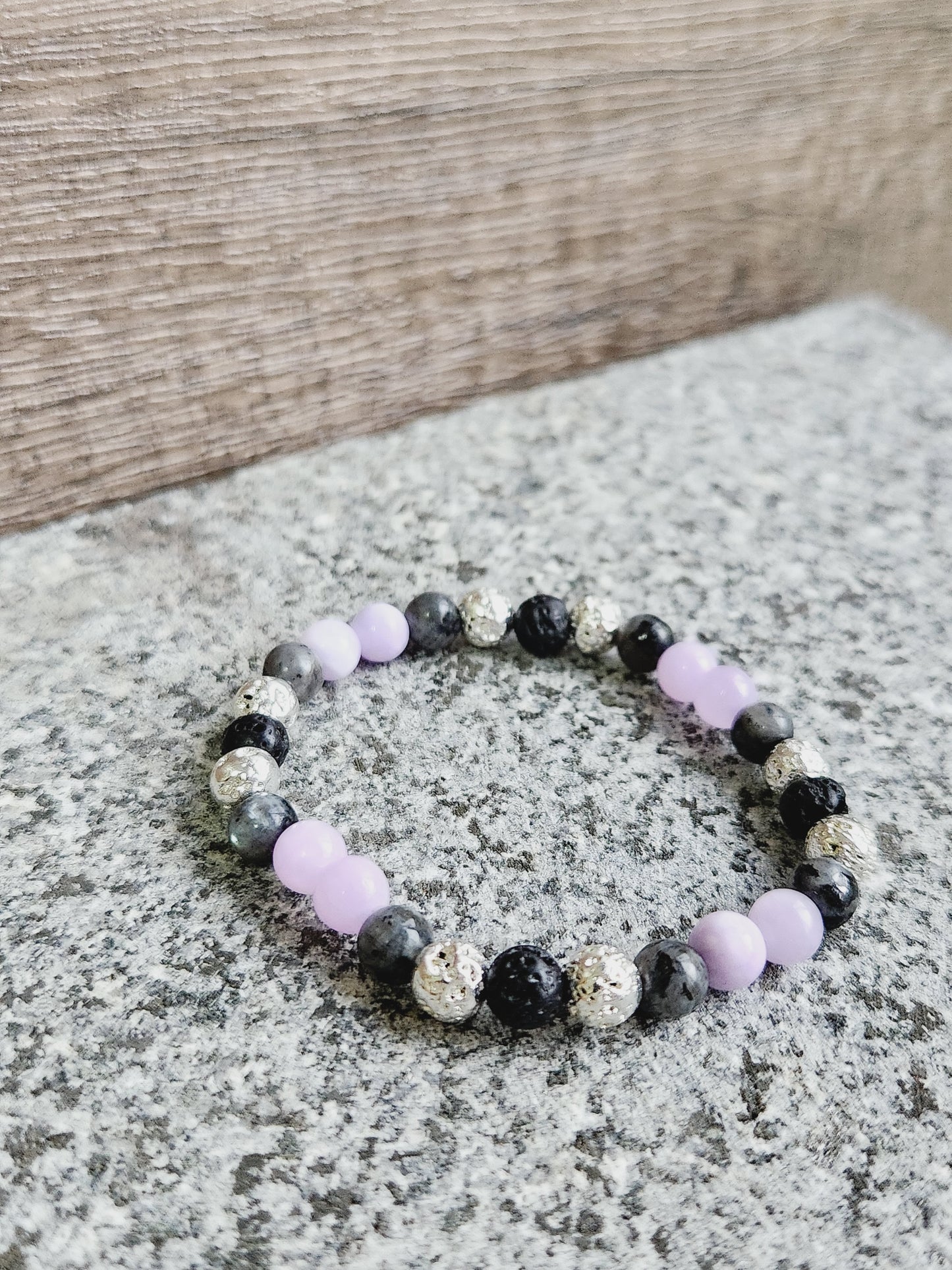 Labradorite, Amethyst & black lava stone bracelet