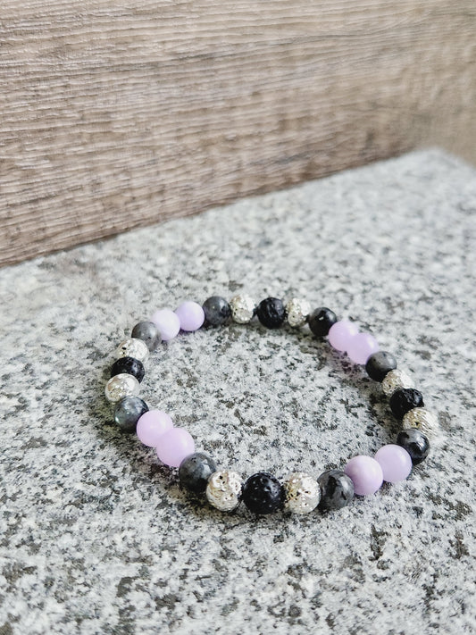 Labradorite, Amethyst & black lava stone bracelet