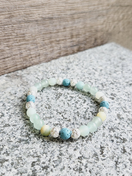 Aventurine, raw Amazonite & blue lava stone bracelet